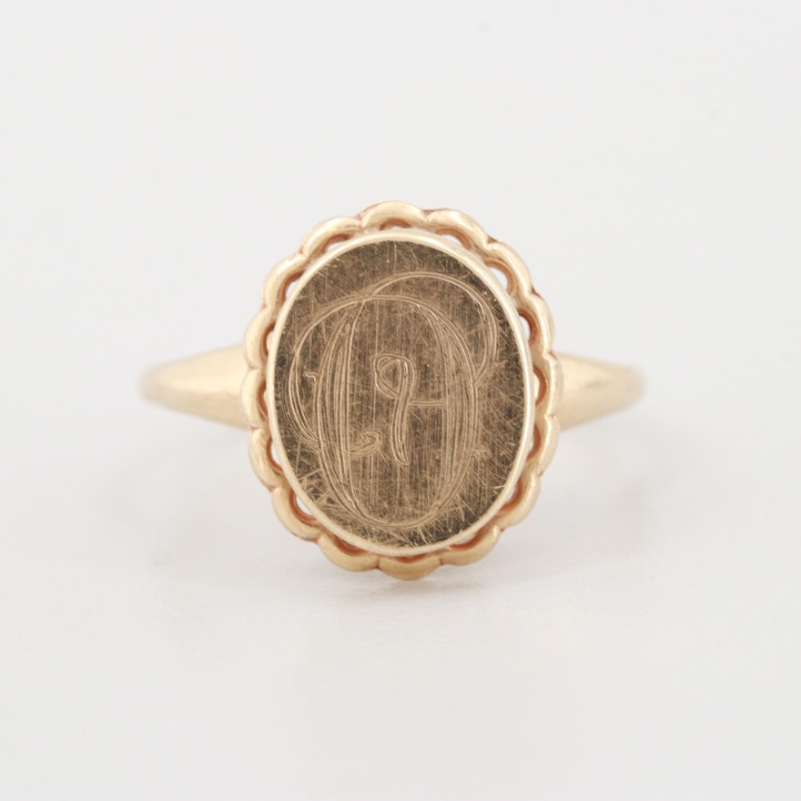 10K Yellow Gold Oval Monogrammed Signet Ring