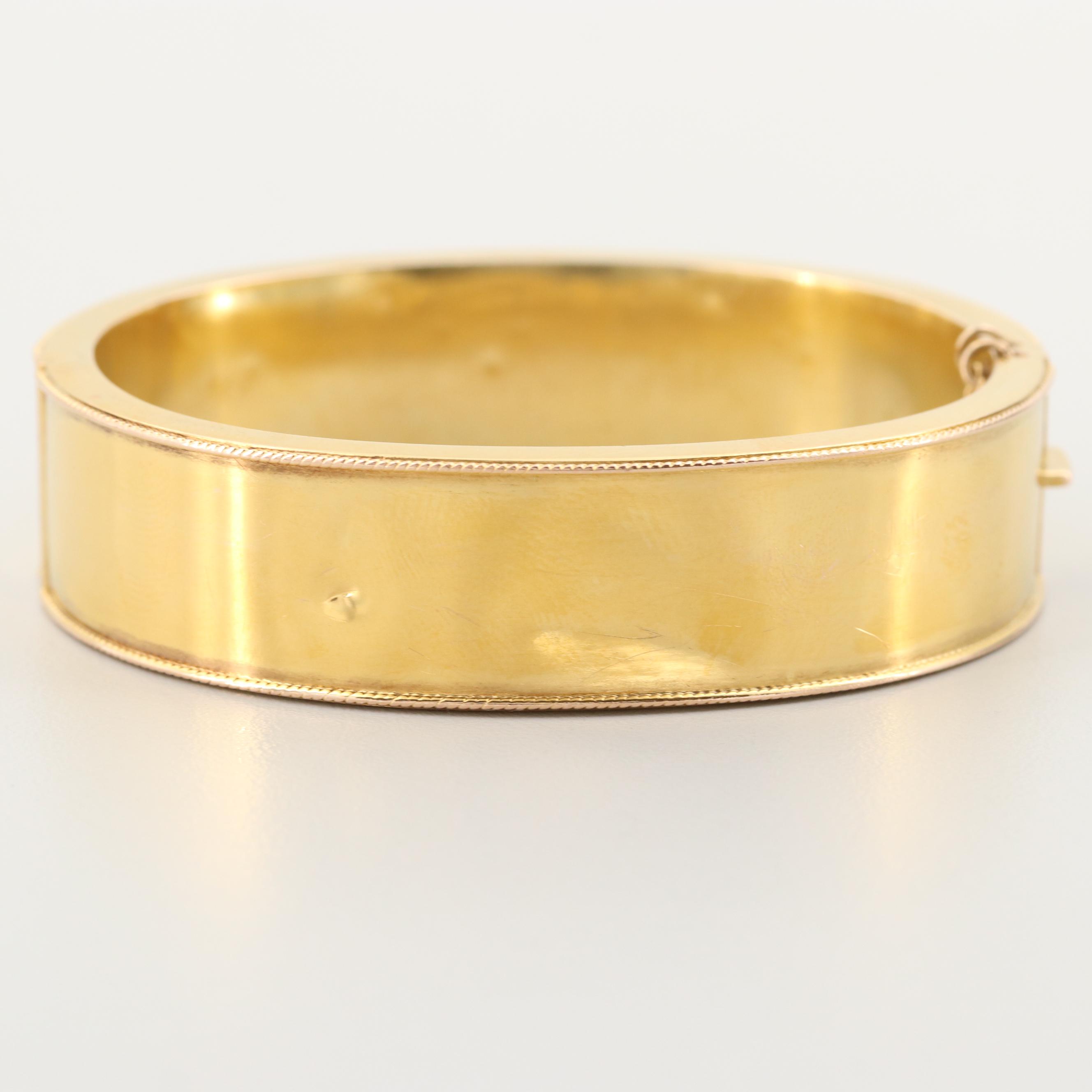 Mid Victorian 14K Yellow Gold Bangle Bracelet with Granulation and Wirework