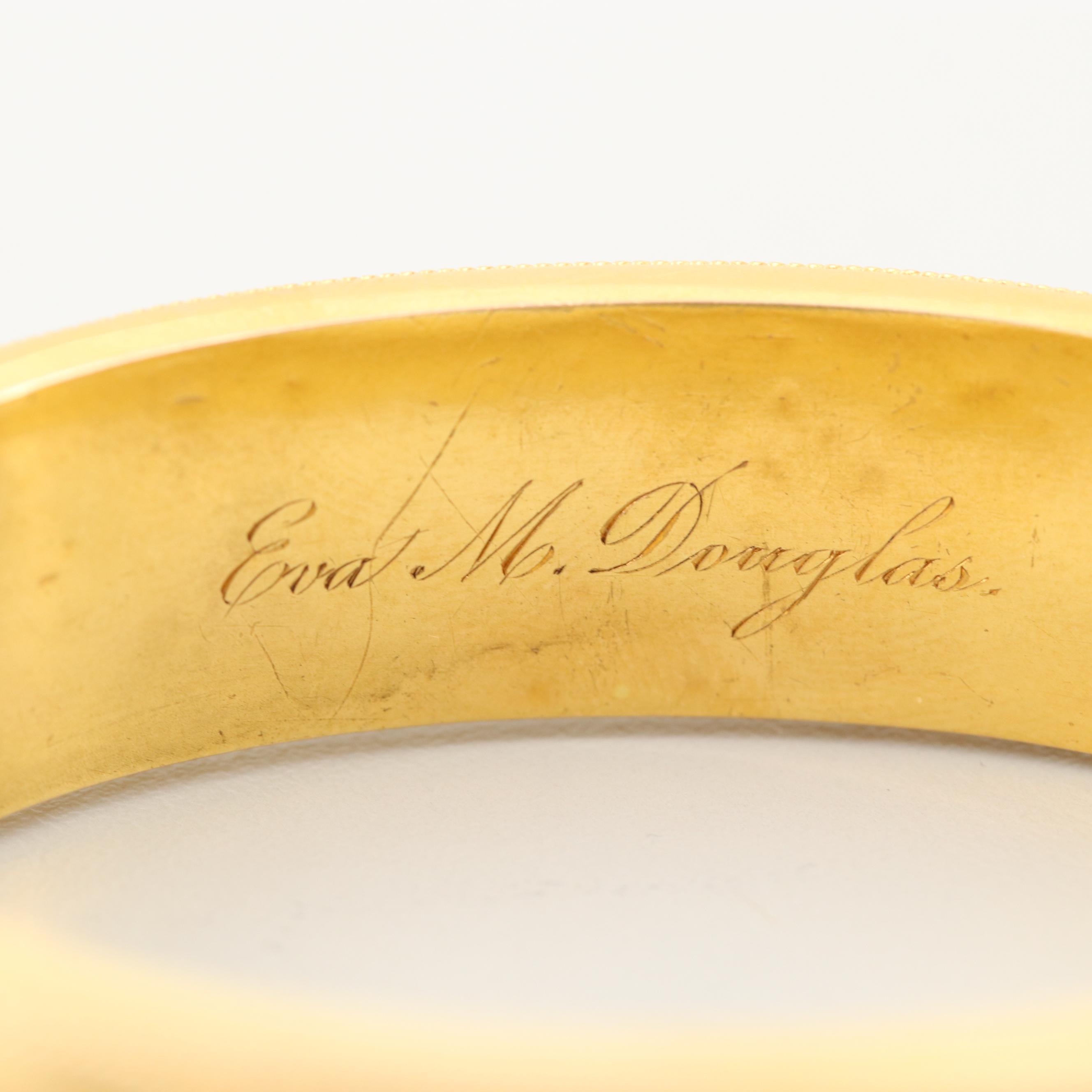 Mid Victorian 14K Yellow Gold Bangle Bracelet with Granulation and Wirework