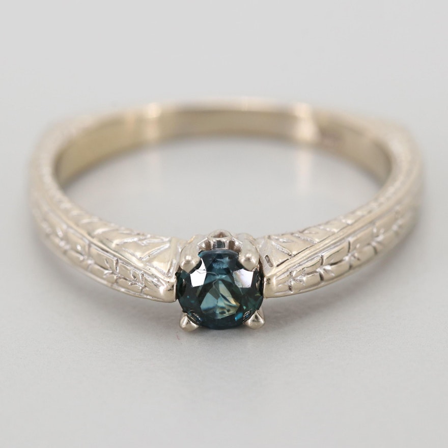 14K White Gold Blue Sapphire Solitaire Ring