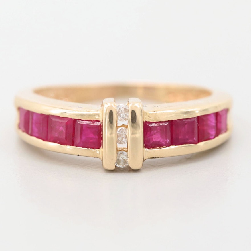 14K Yellow Gold Diamond and Ruby Ring