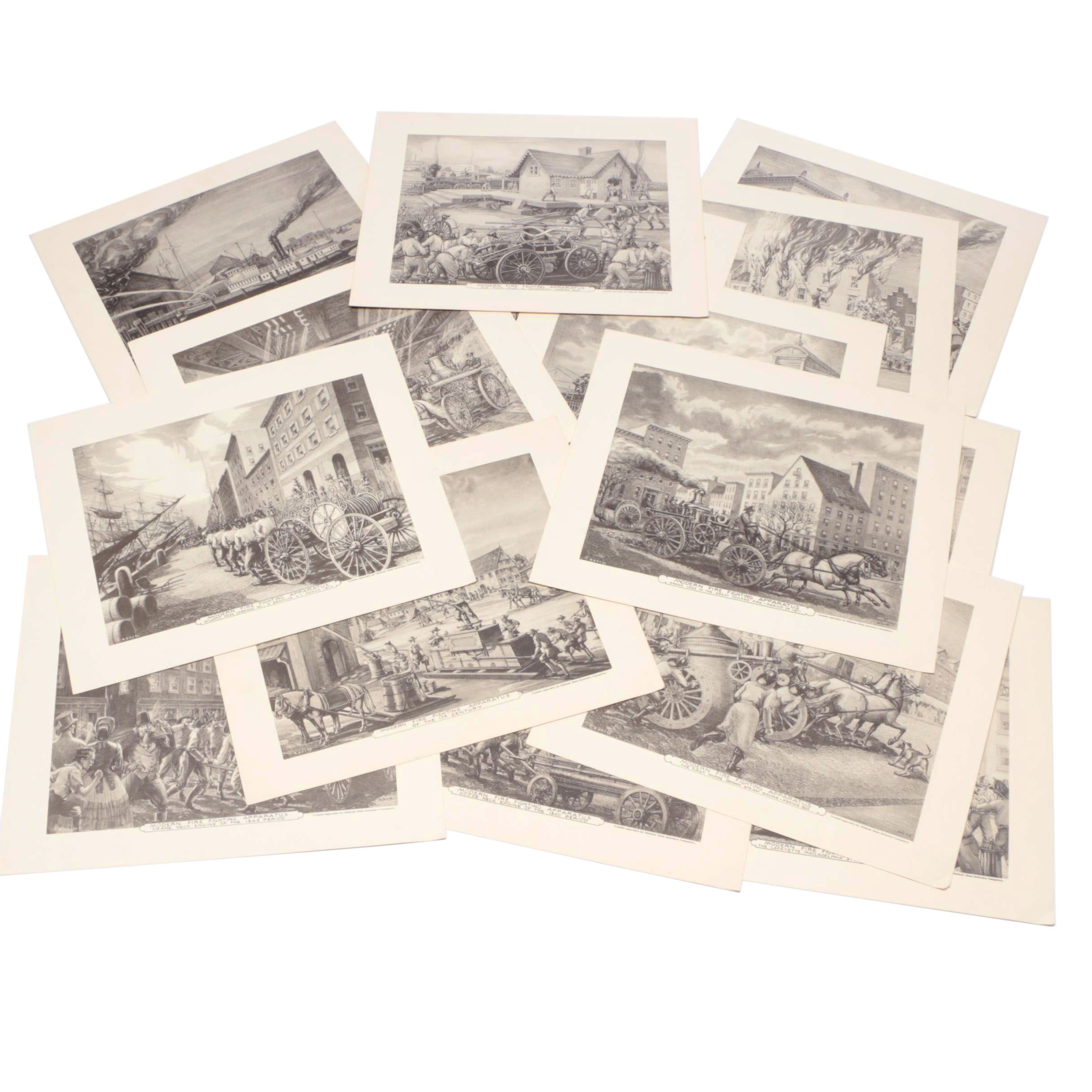 Halftone Prints after George Hollrock of Circa 1900 Fire Fighting Apparatus