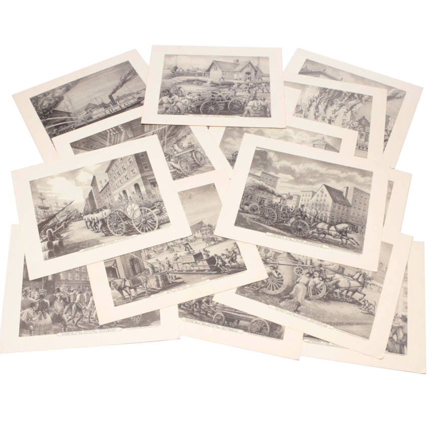 Halftone Prints after George Hollrock of Circa 1900 Fire Fighting Apparatus