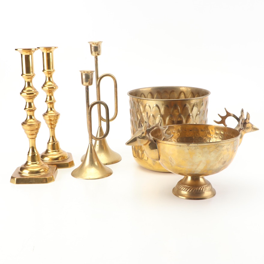 Brass Candlesticks and Planters