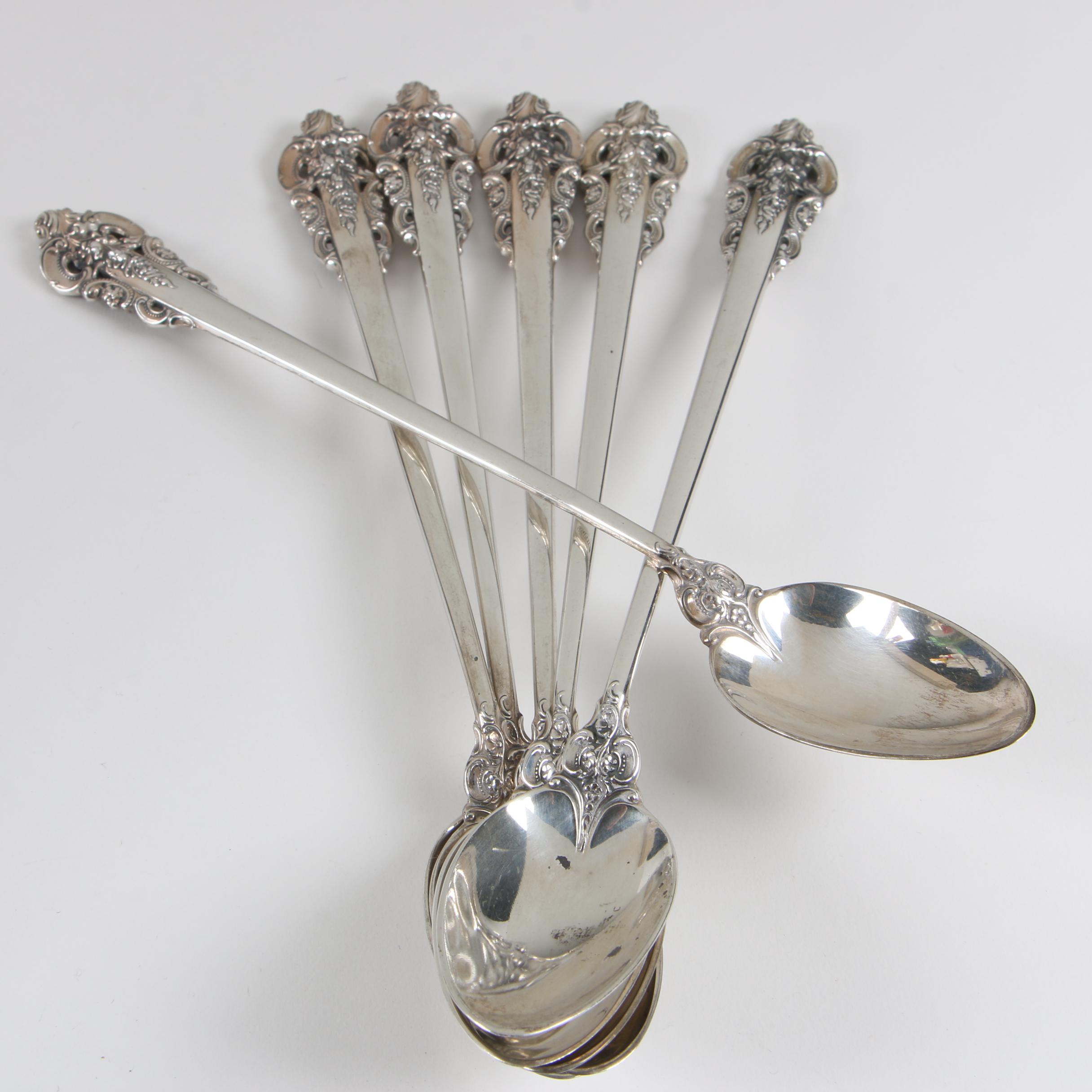 Wallace "Grande Baroque" Sterling Silver Iced Tea Spoons, Mid-Century