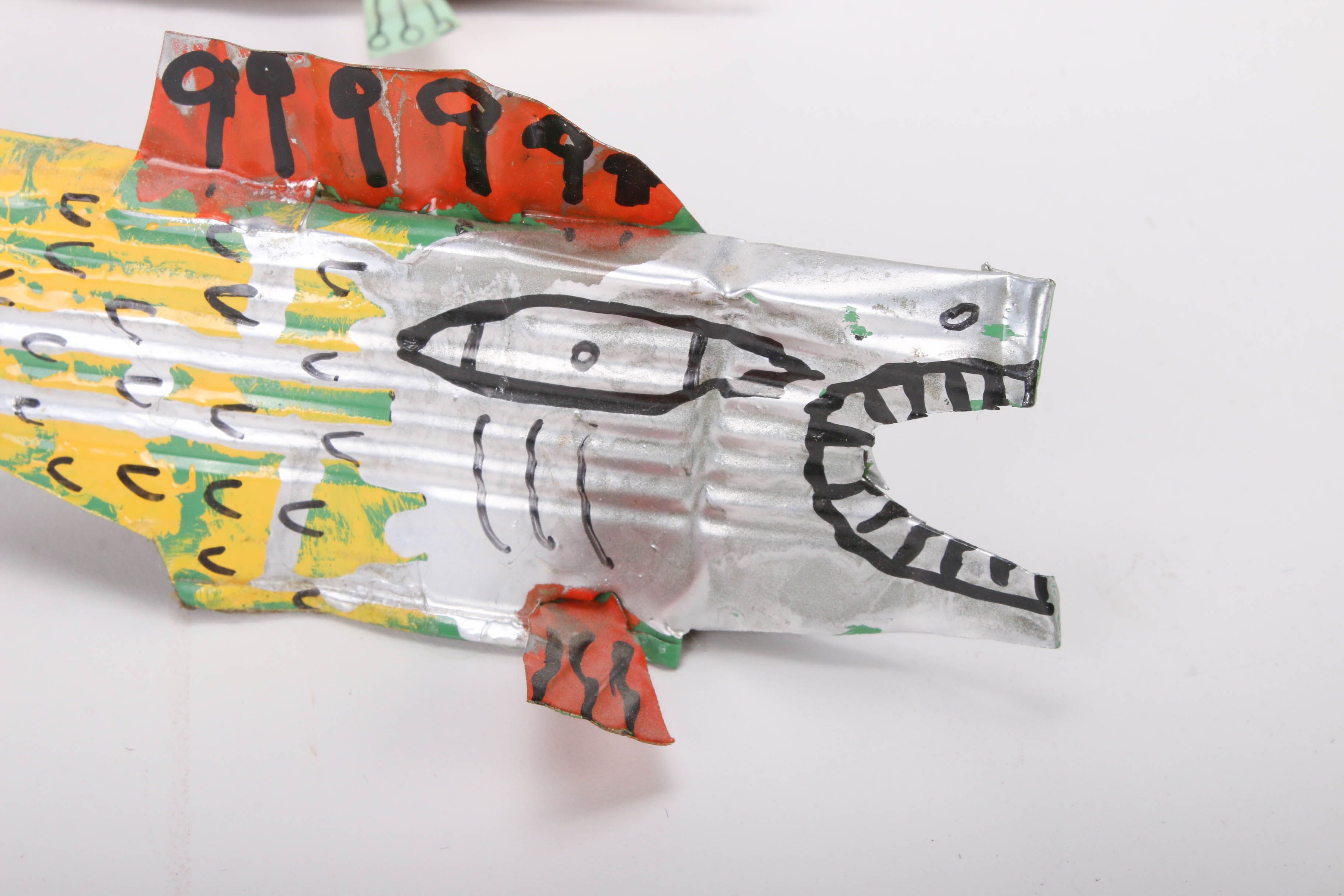 Pug Heller Folk Art Tin Can Fish, Pair, 1993