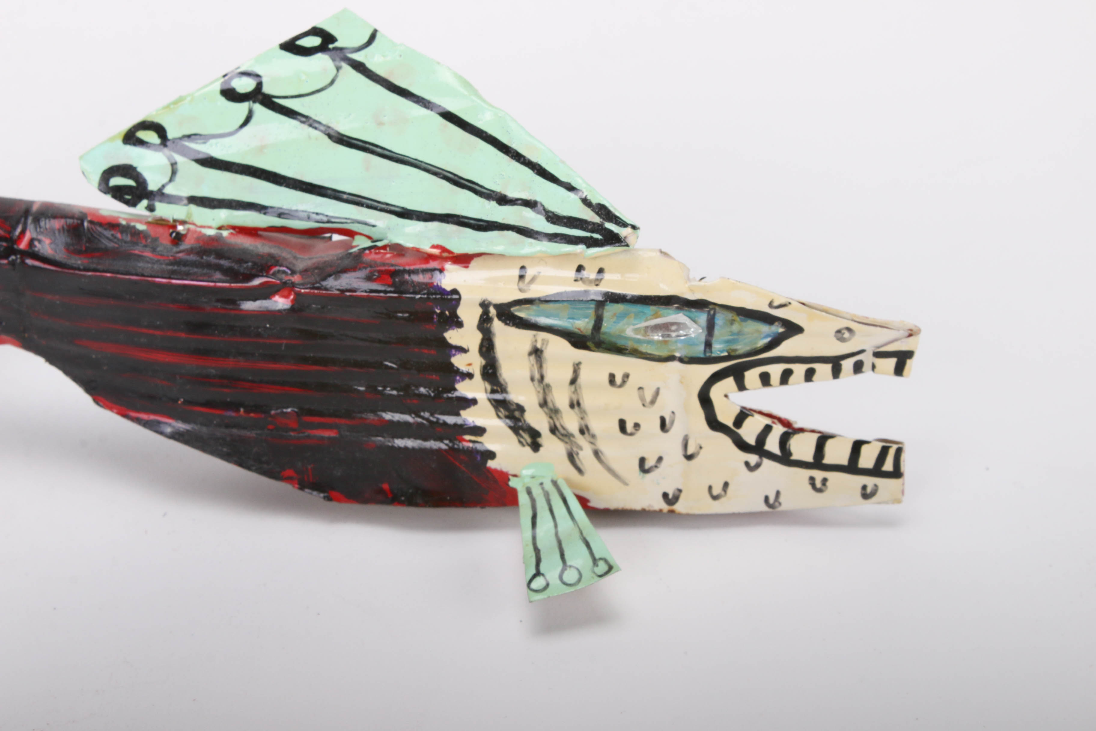 Pug Heller Folk Art Tin Can Fish, Pair, 1993