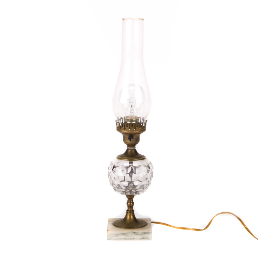 Fostoria "American" Glass, Brass and Marble Table Lamp