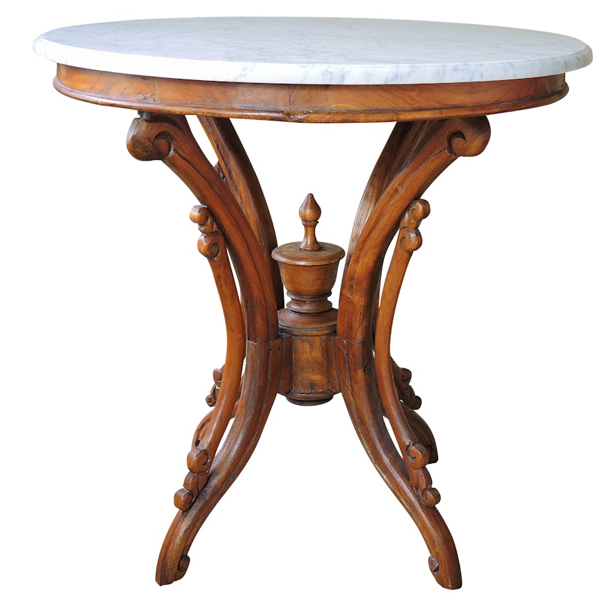 Victorian Walnut Marble Top Side Table