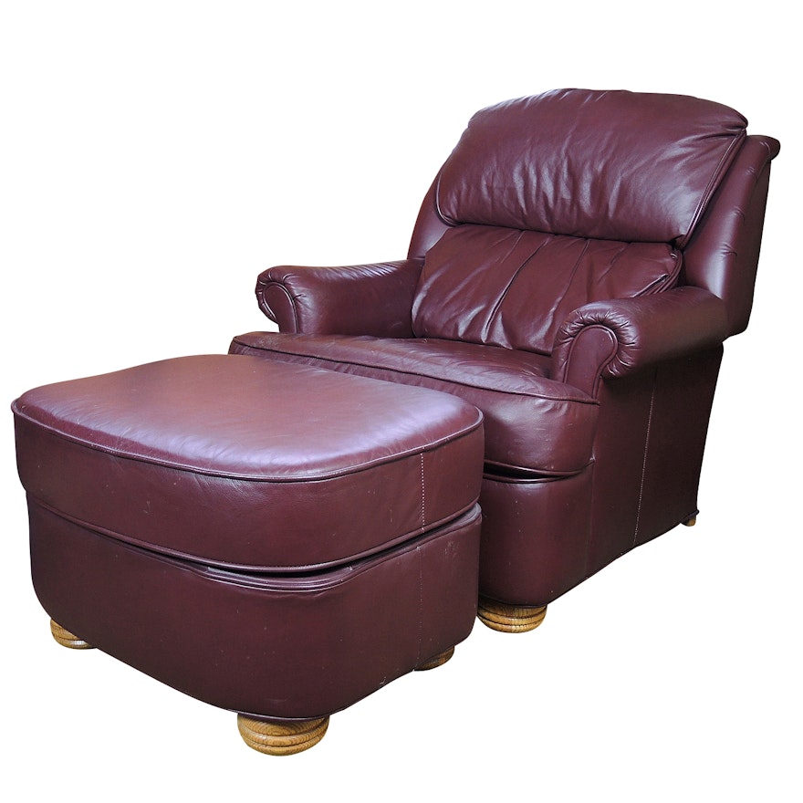 Contemporary Leather Barca Lounger Reclining Armchair and Coordinating Ottoman