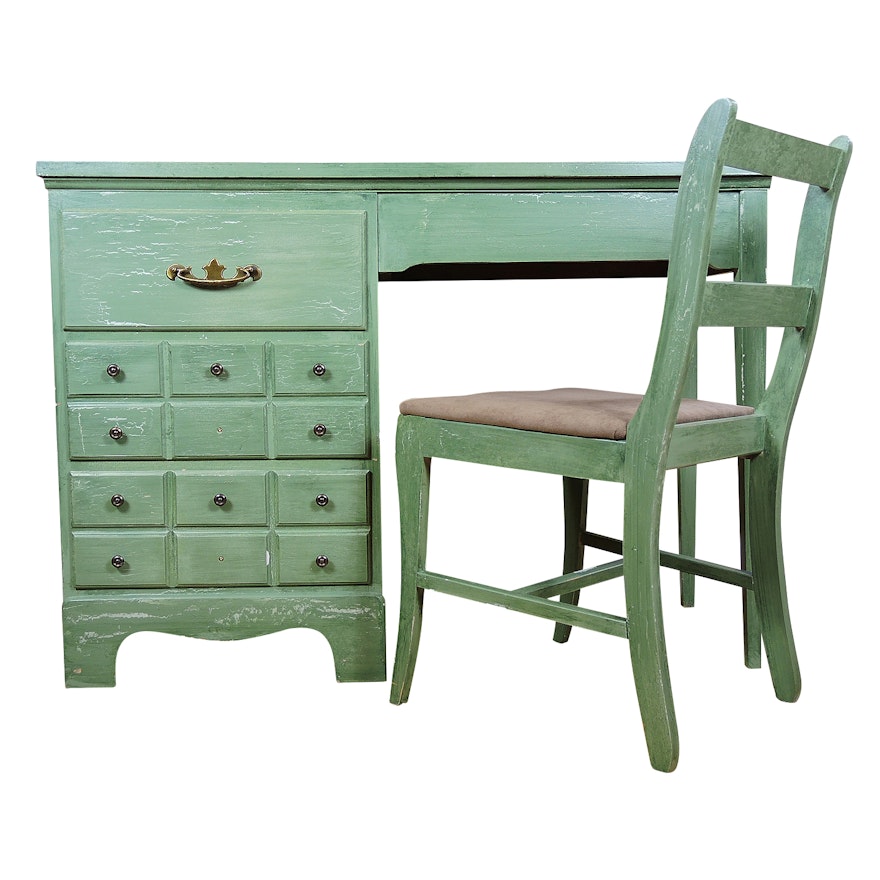 Federal Style Painted Wooden Student Desk and Chair, Mid 20th Century
