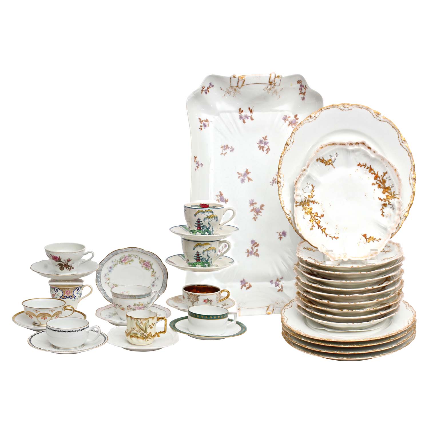 Limoges France Porcelain Plates, Platter, and Demitasse, Antique