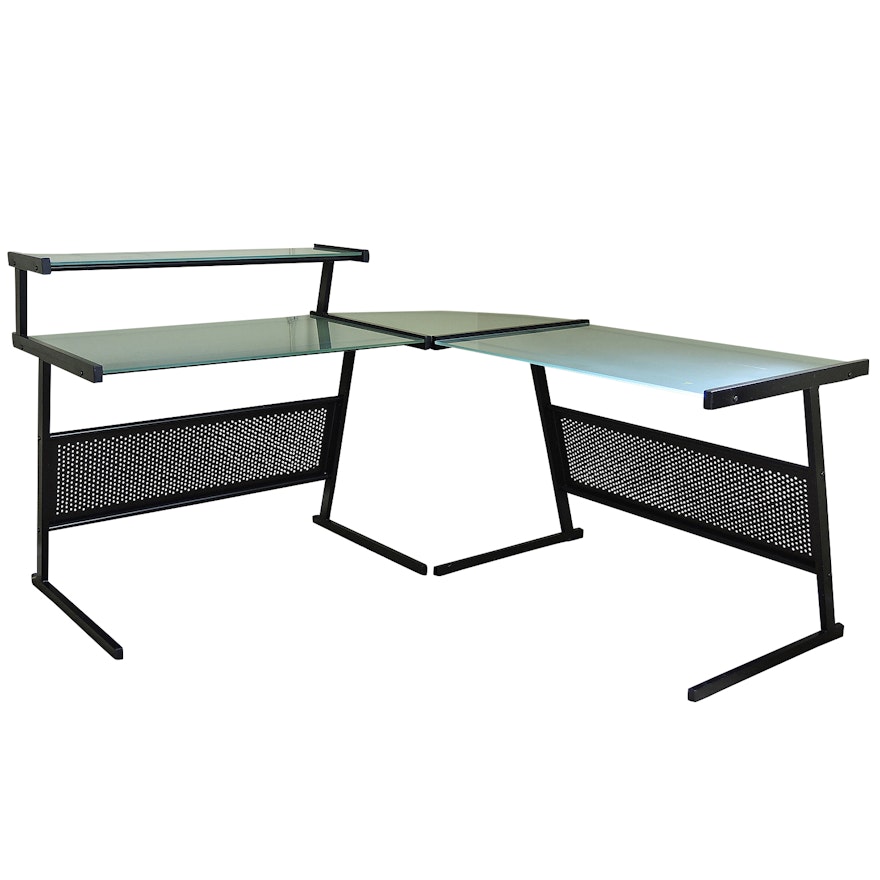 Contemporary Glass and Steel Corner Desk