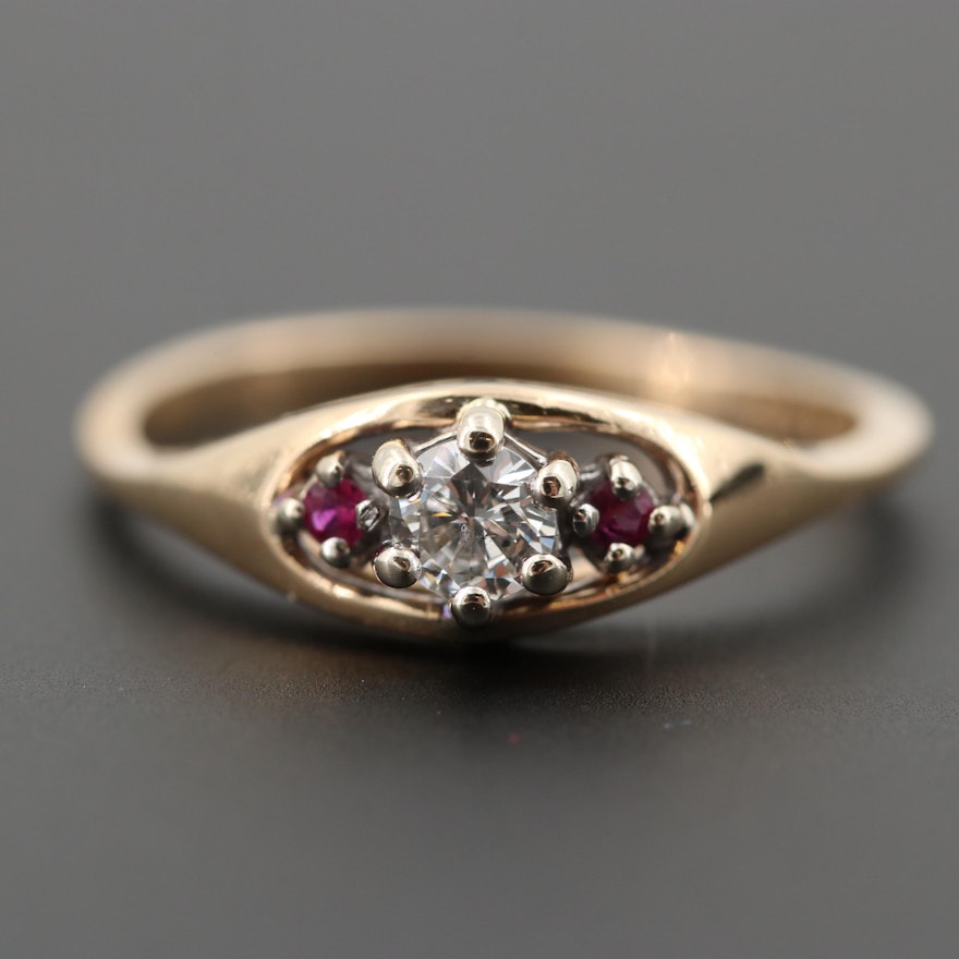 10K Yellow Gold Diamond and Ruby Ring