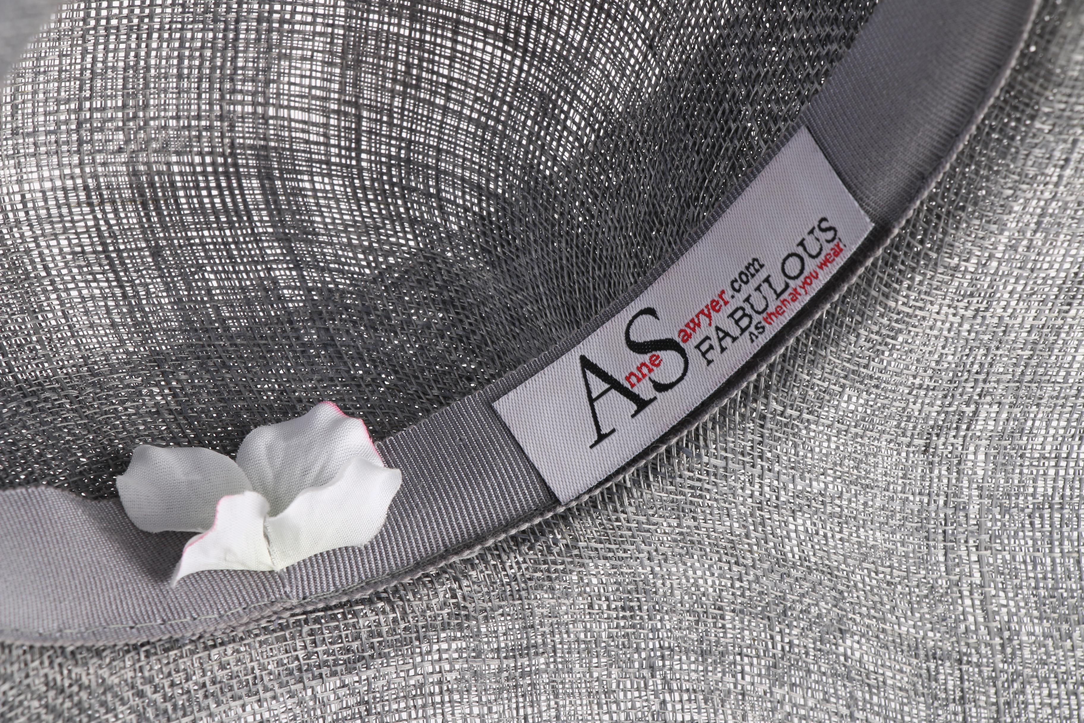 Anne Sawyer Fabulous Hats Gray Wide Brim Hat with Mixed Feather Plume with Box