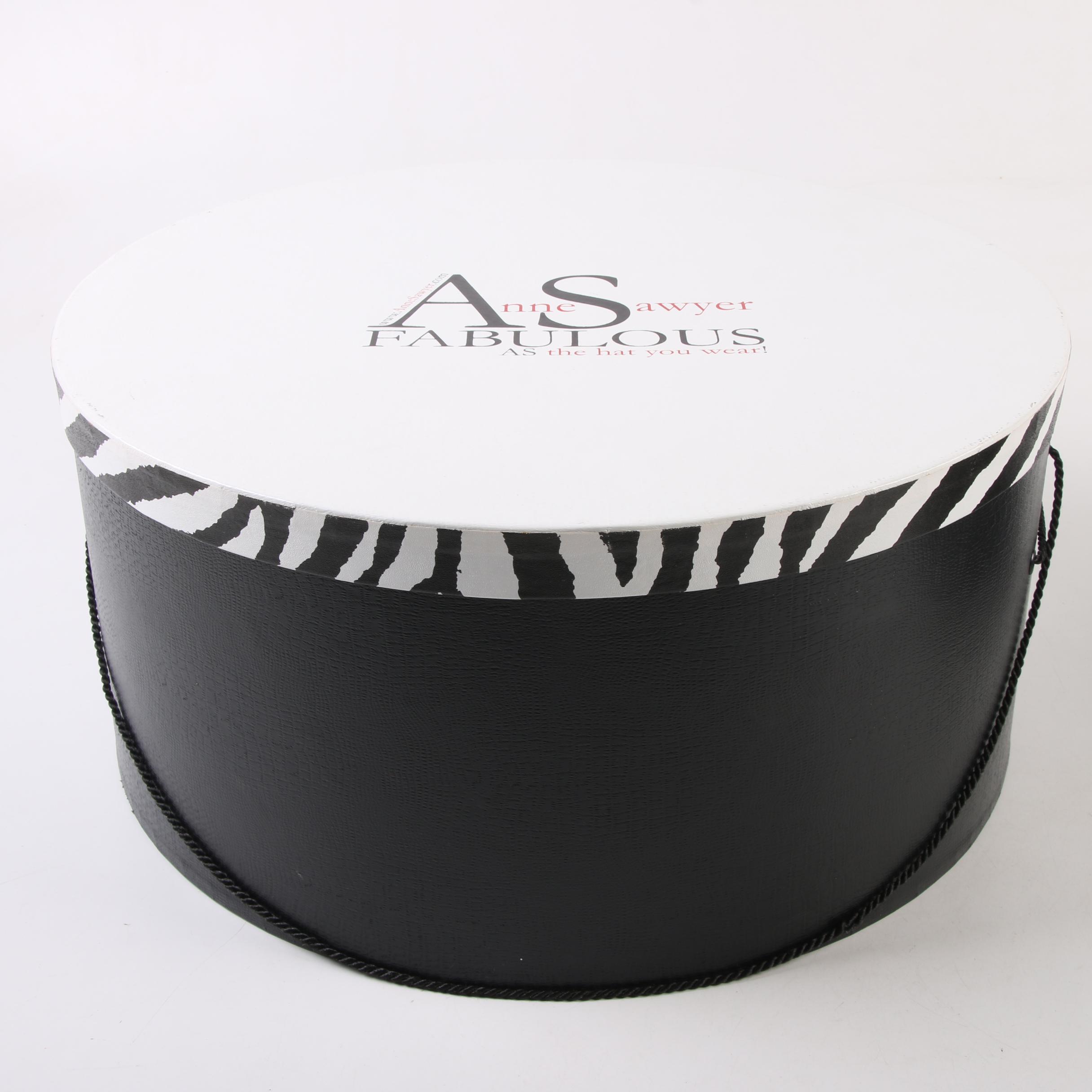 Anne Sawyer Fabulous Hats Gray Wide Brim Hat with Mixed Feather Plume with Box