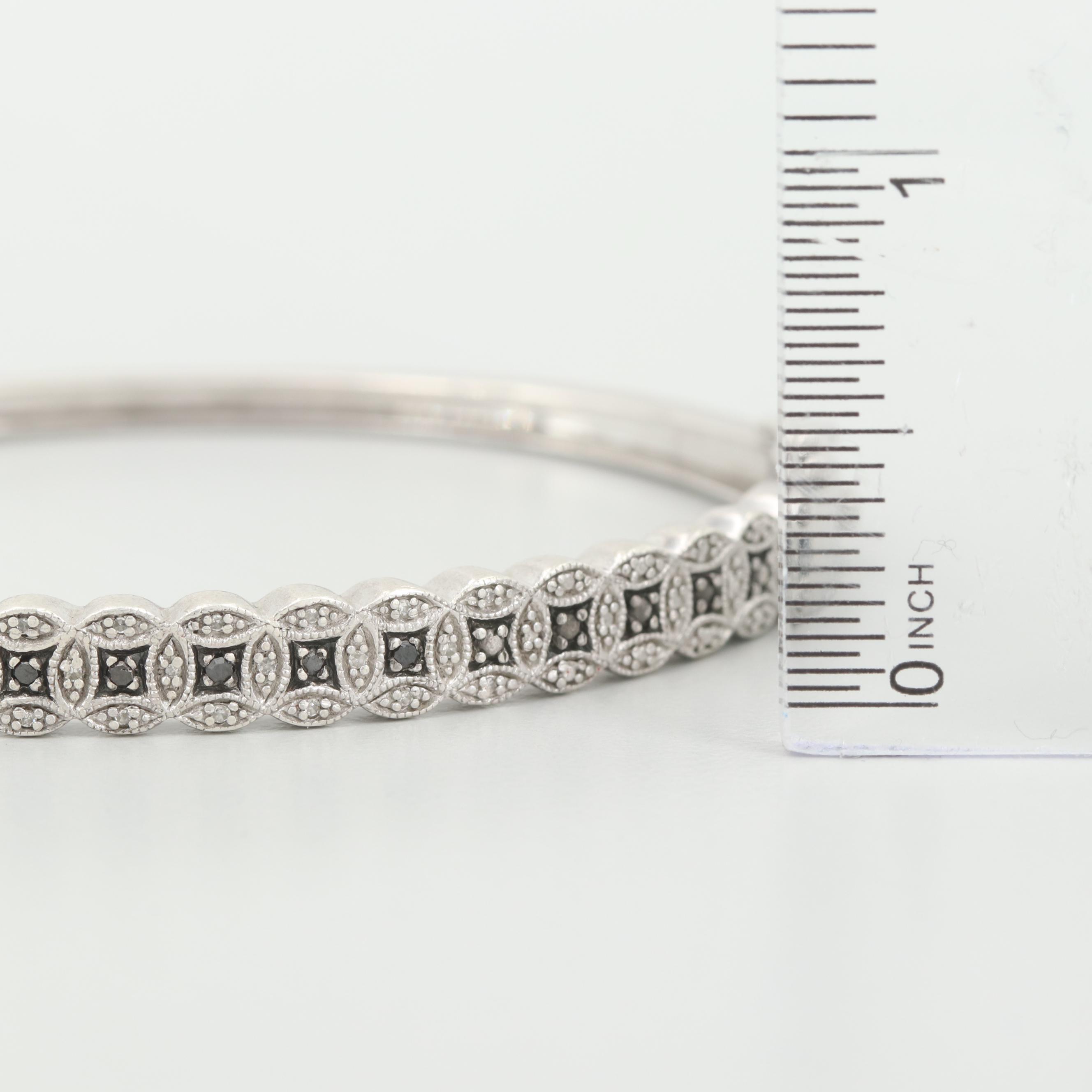 Sterling Silver Diamond Bracelet Featuring Black Diamonds