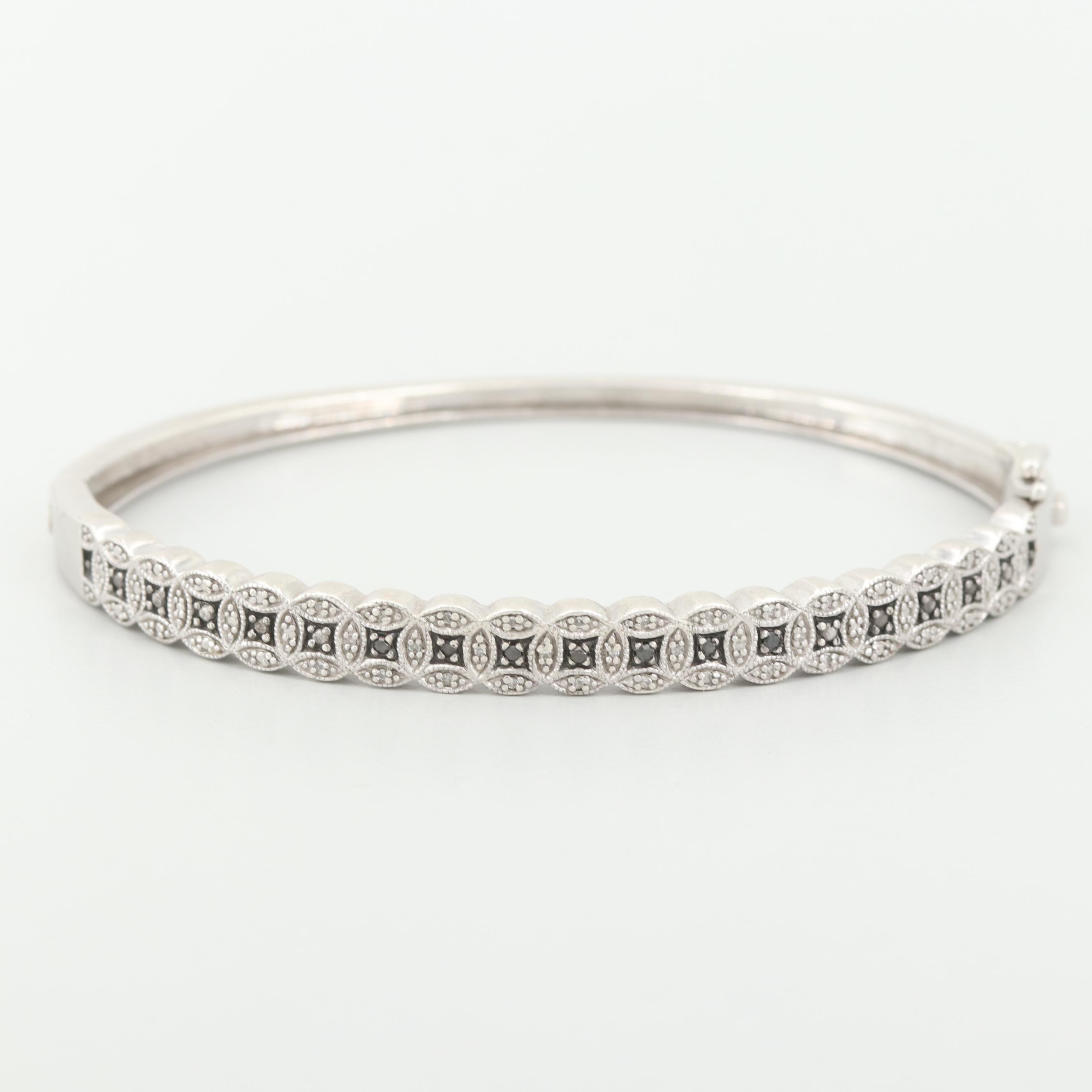Sterling Silver Diamond Bracelet Featuring Black Diamonds