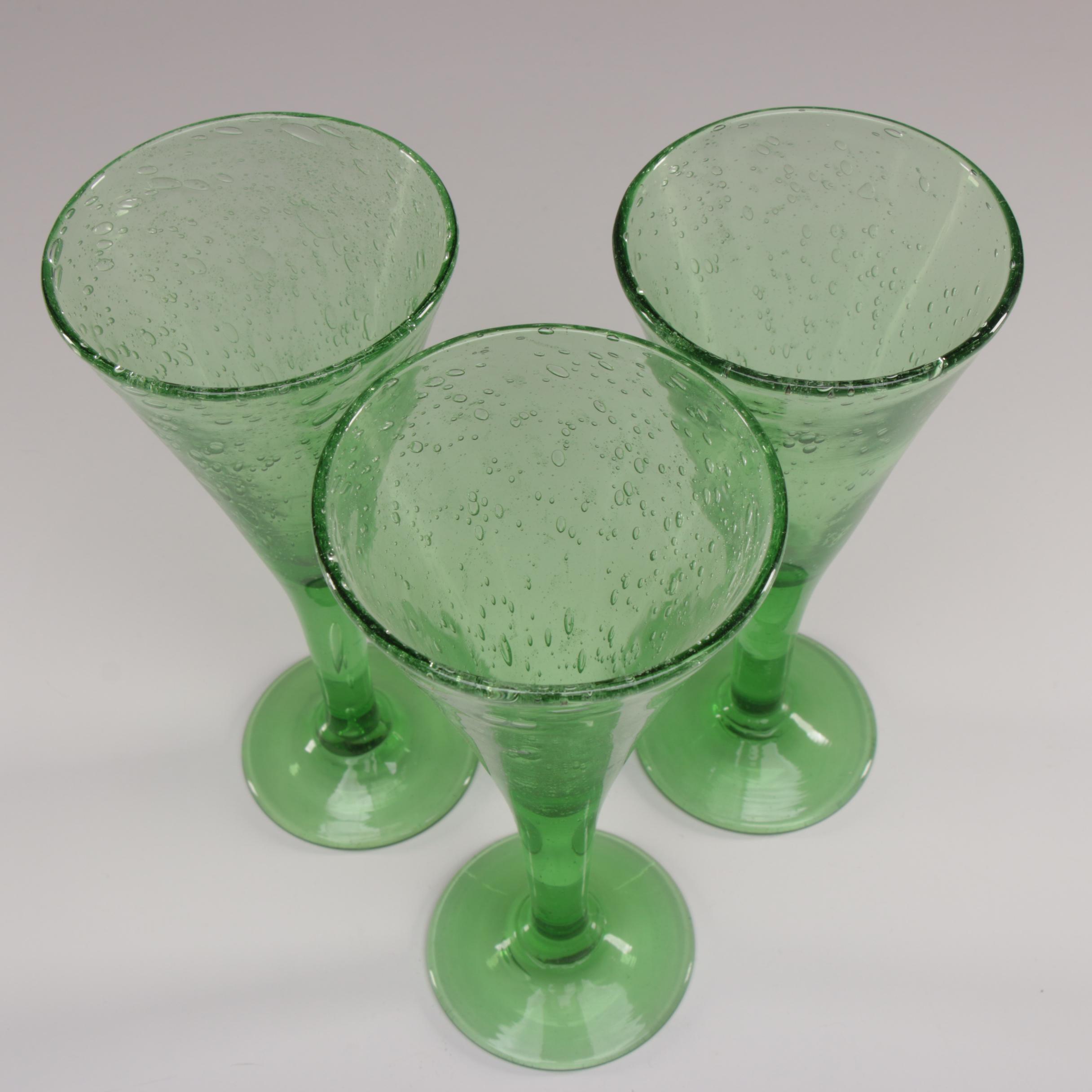 La Verrerie de Biot Green Art Glass Pitcher and Wine Glasses
