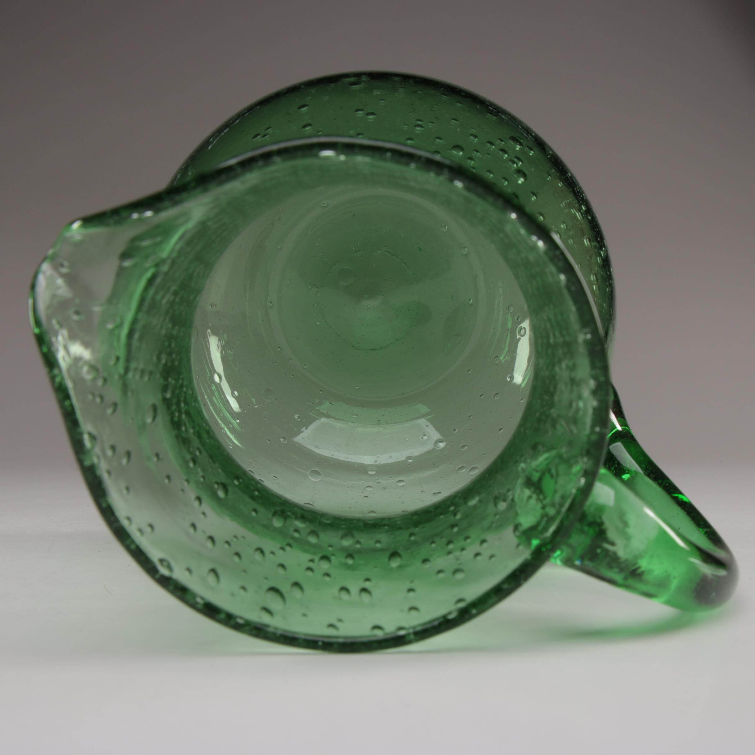 La Verrerie de Biot Green Art Glass Pitcher and Wine Glasses