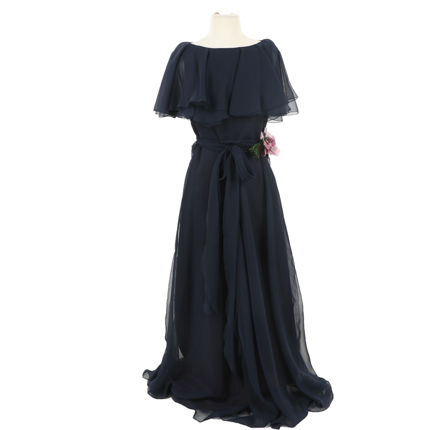 Marita by Anthony Muto Navy Chiffon Evening Gown, Vintage
