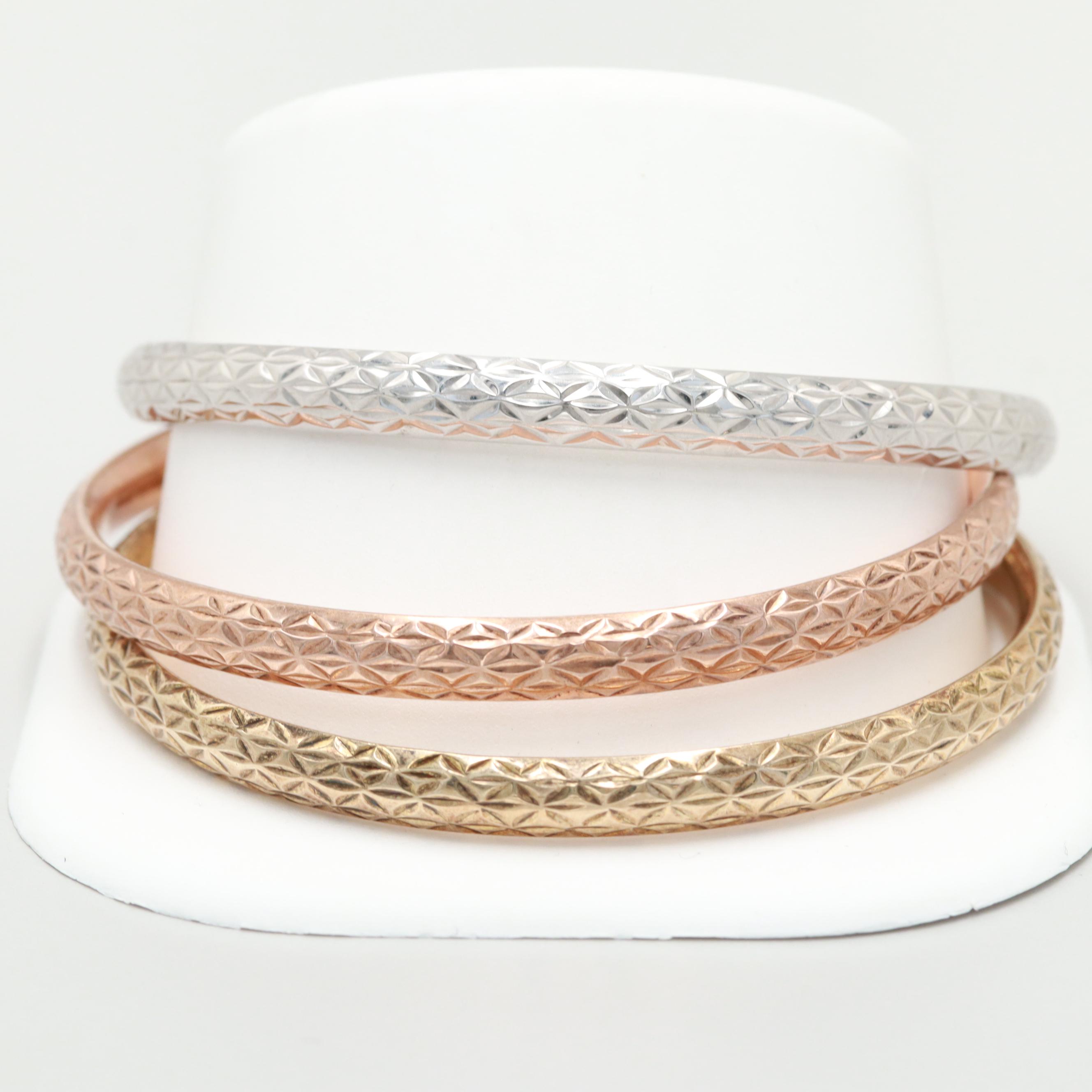 Tri-Color Sterling Silver Bangle Bracelets
