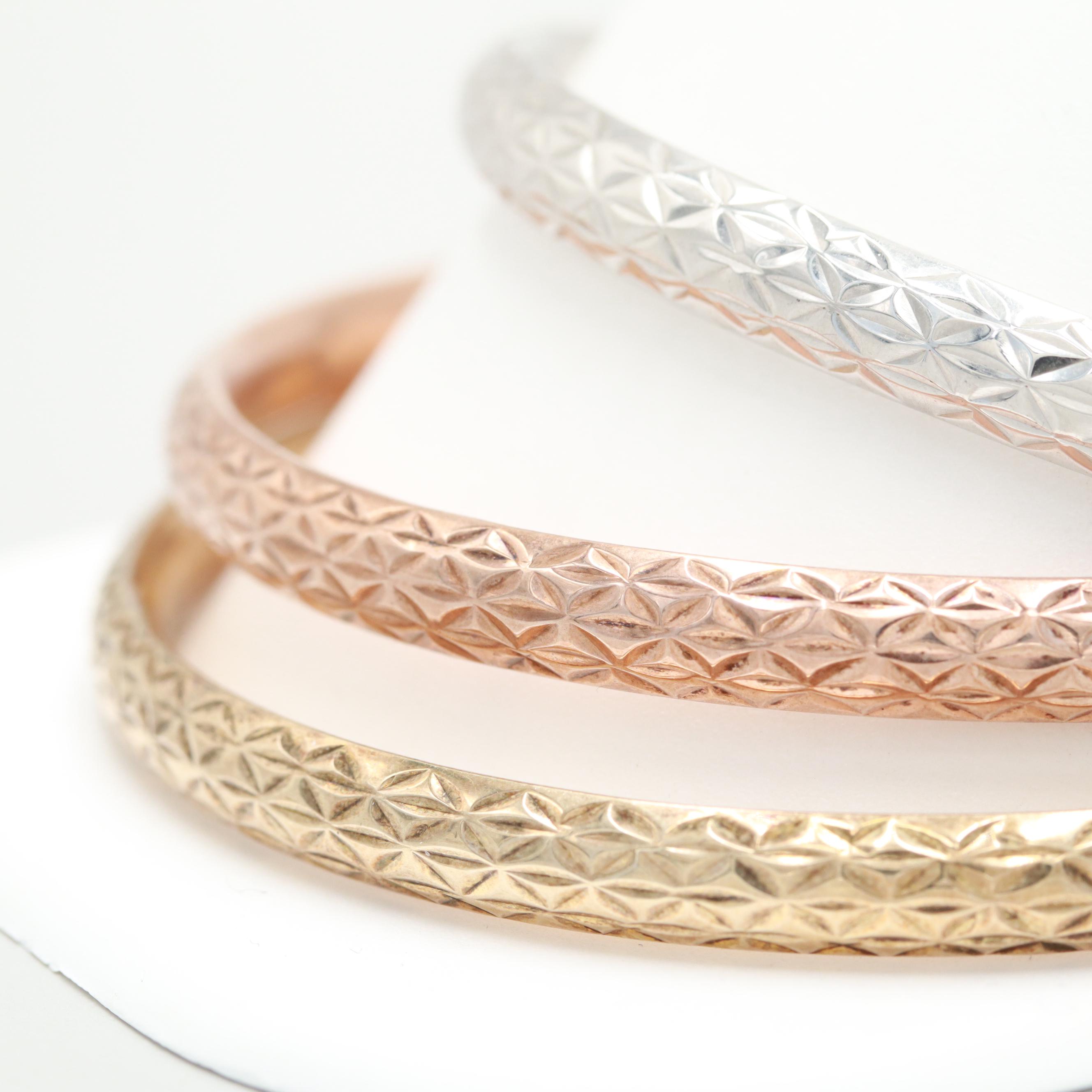 Tri-Color Sterling Silver Bangle Bracelets