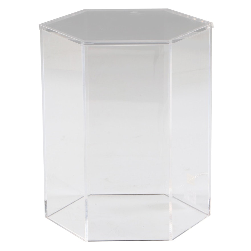 Modernist Cear Acrylic Hexagonal End Table, Contemporary