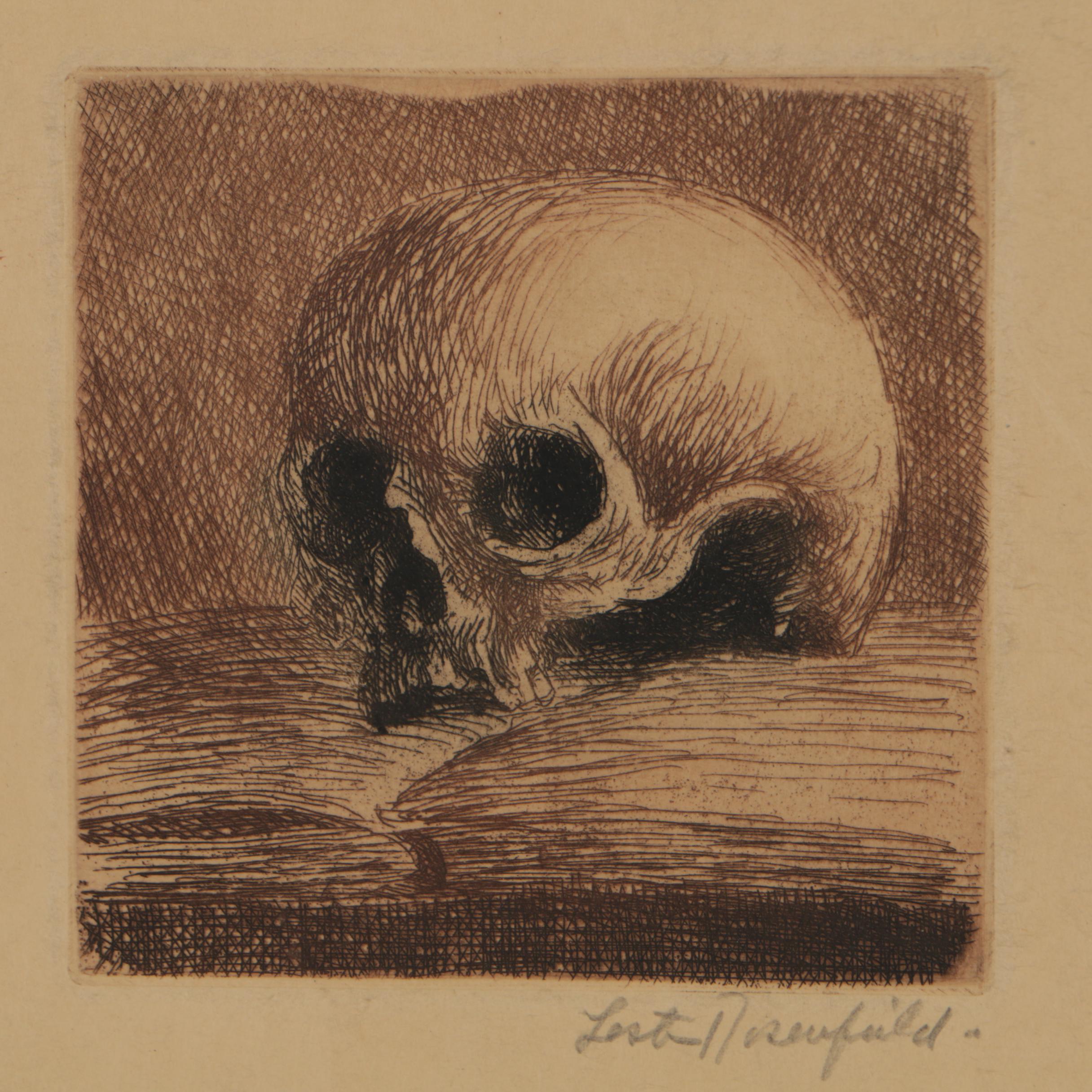 Lester Rosenfield Still Life Etching "Skull"