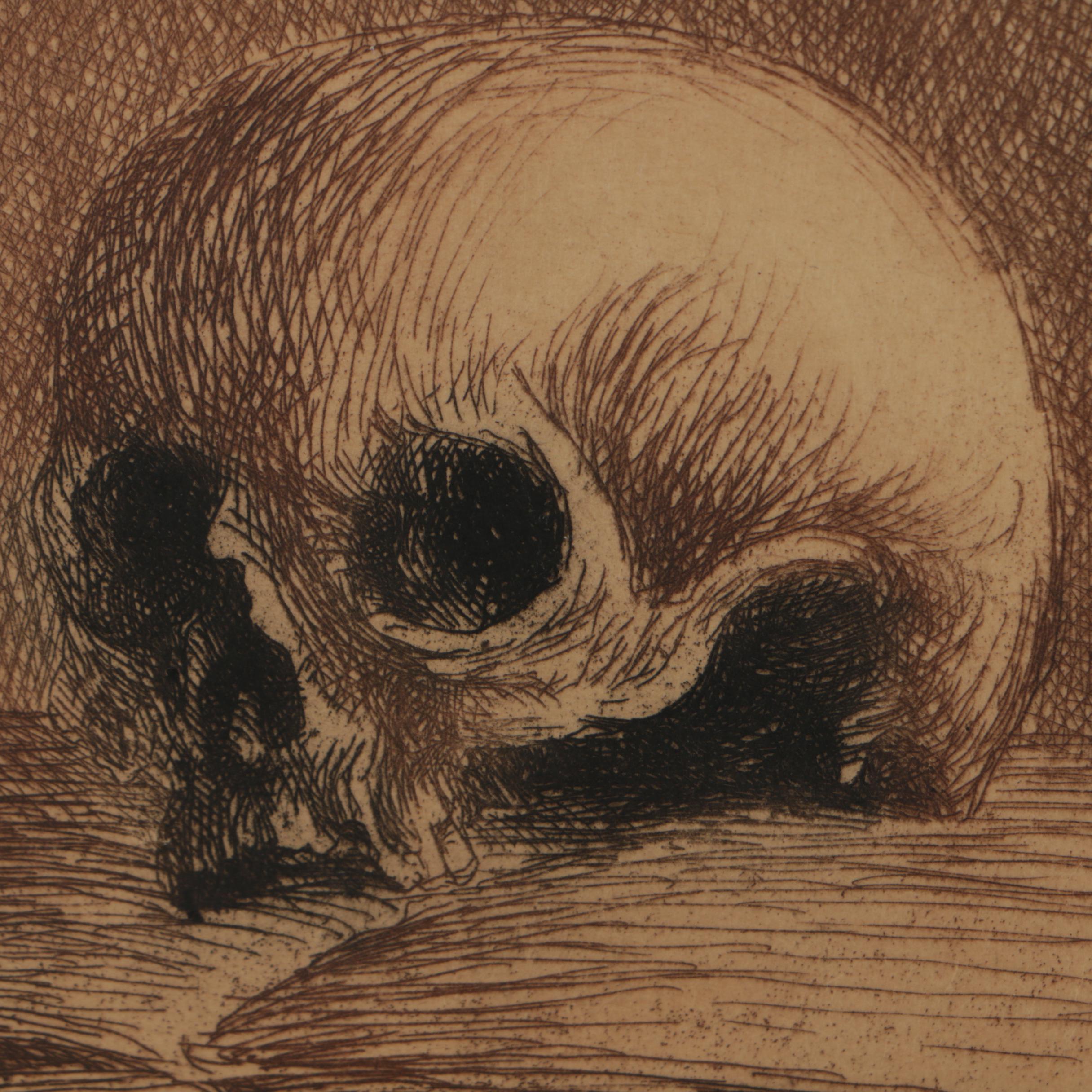 Lester Rosenfield Still Life Etching "Skull"