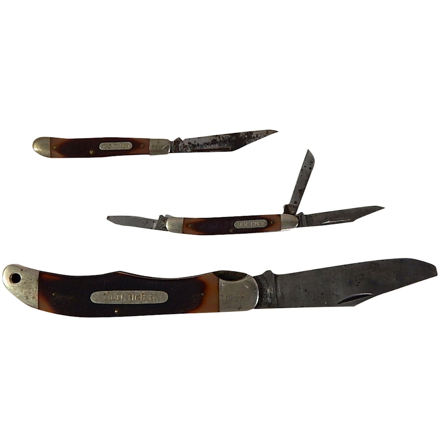 Three 'Old Timer' Schrade Folding Knives