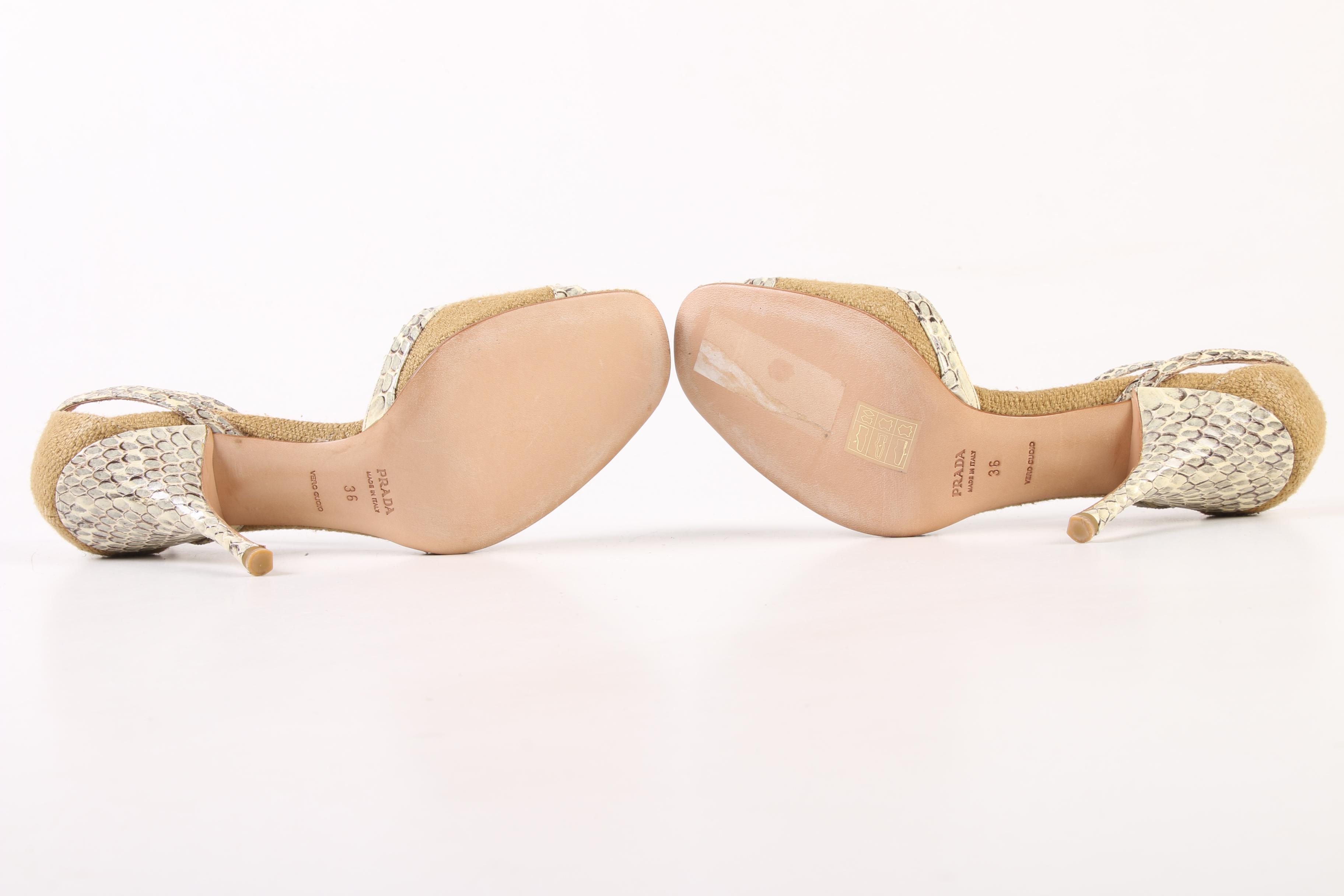 Prada Natte Riacamo Ankle Strap High Heels with Rocca Medallions and Snakeskin