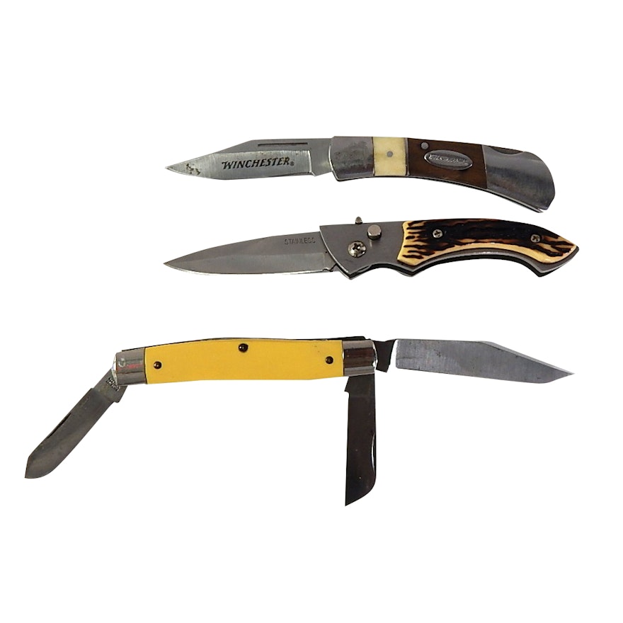 Three Folding Knives with Winchester, Ranger Ultra Honed