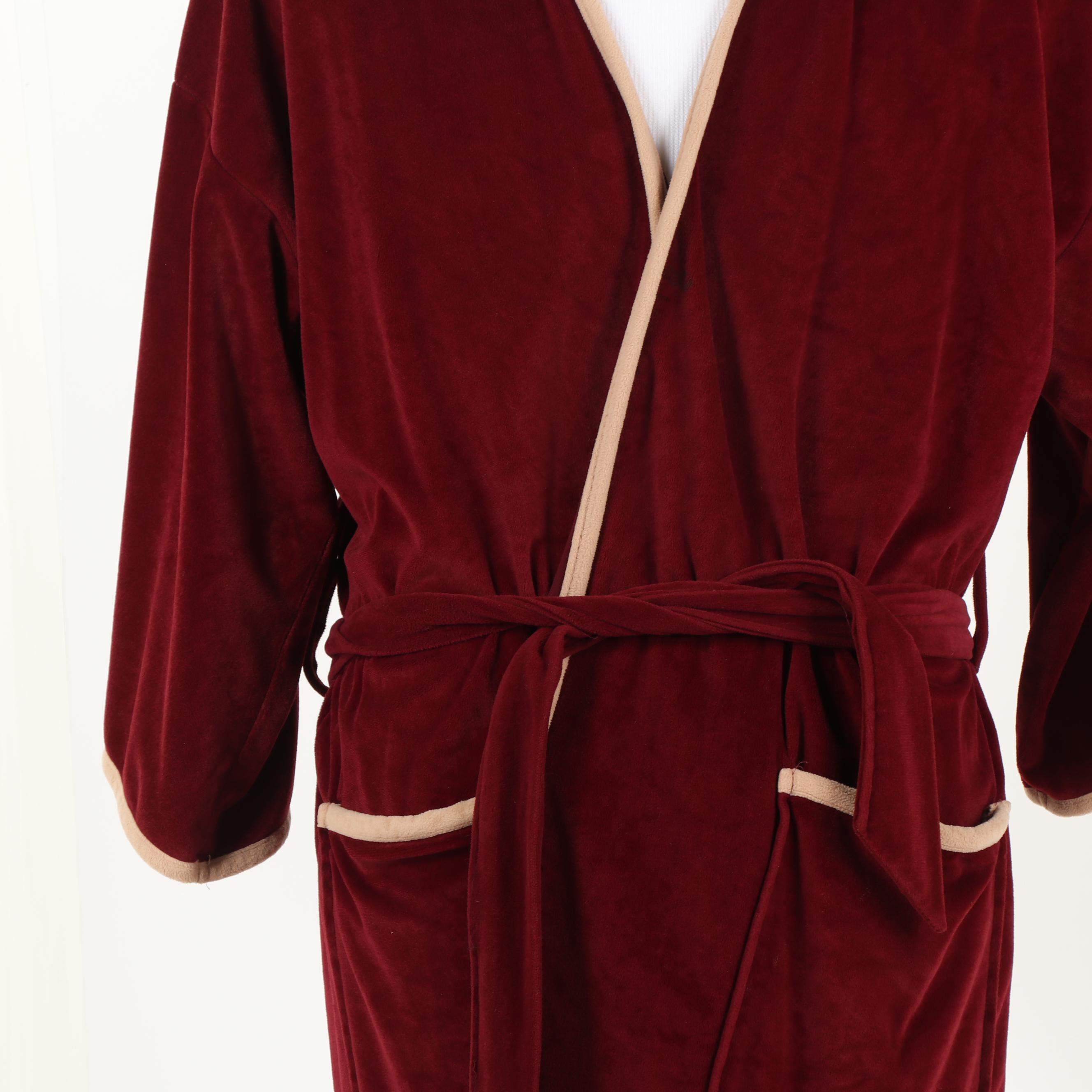 Christian Dior Robe de Chambre Burgundy Velveteen Dressing Gown Robe, Vintage