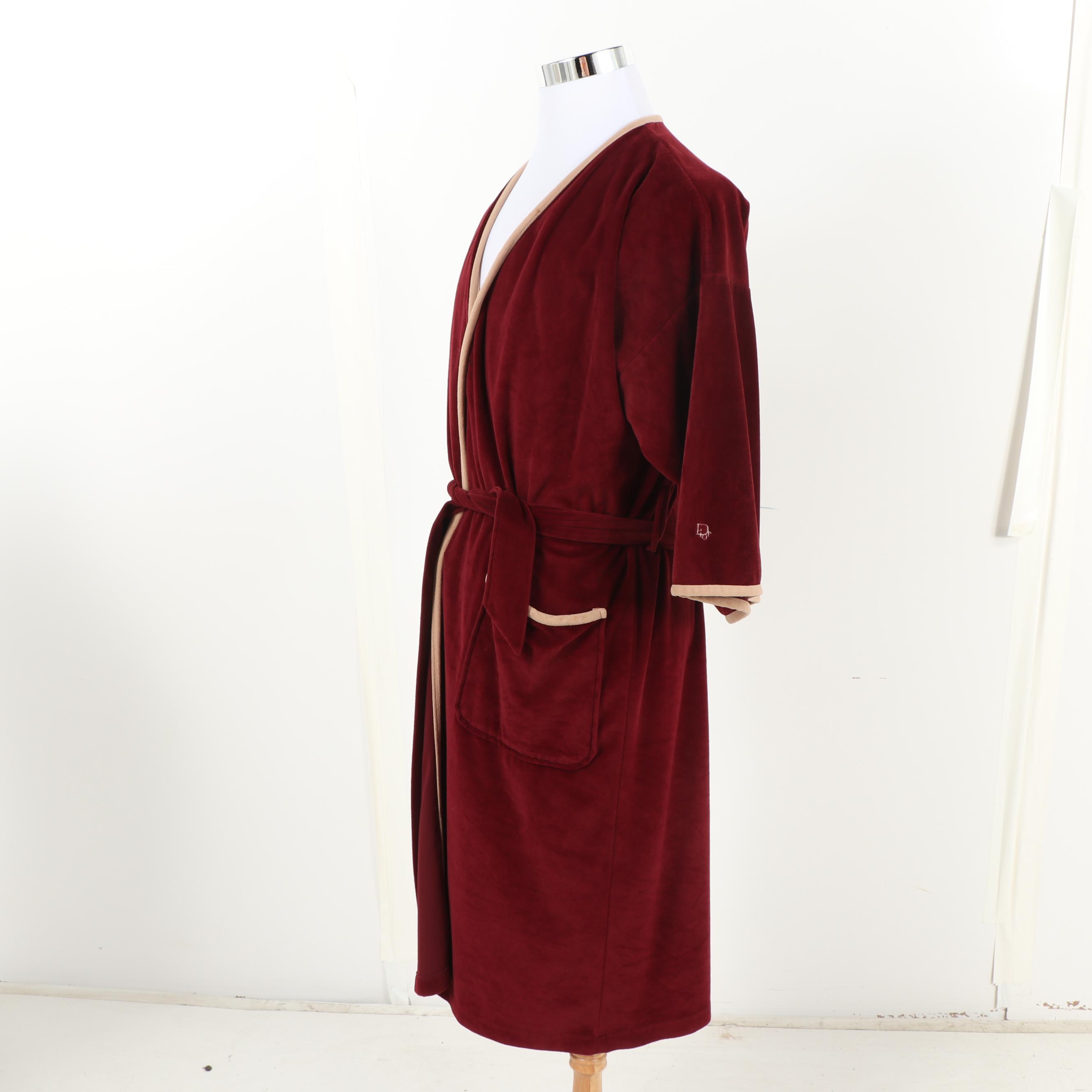 Christian Dior Robe de Chambre Burgundy Velveteen Dressing Gown Robe, Vintage