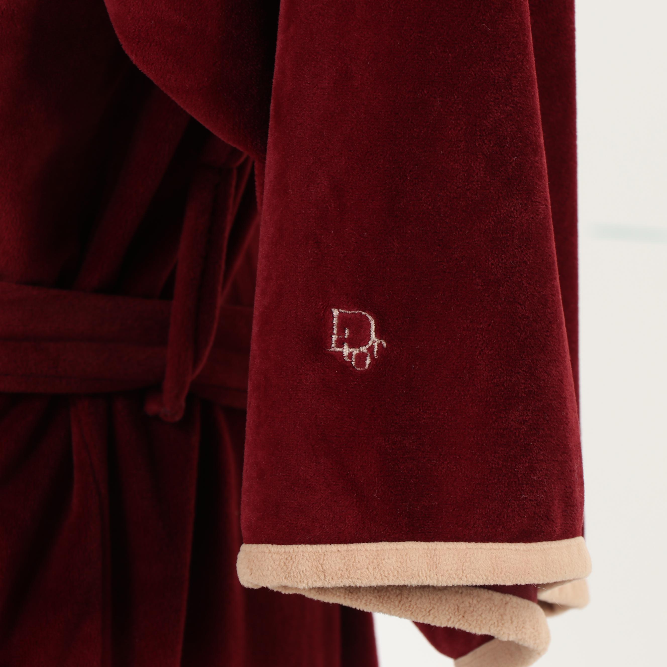 Christian Dior Robe de Chambre Burgundy Velveteen Dressing Gown Robe, Vintage