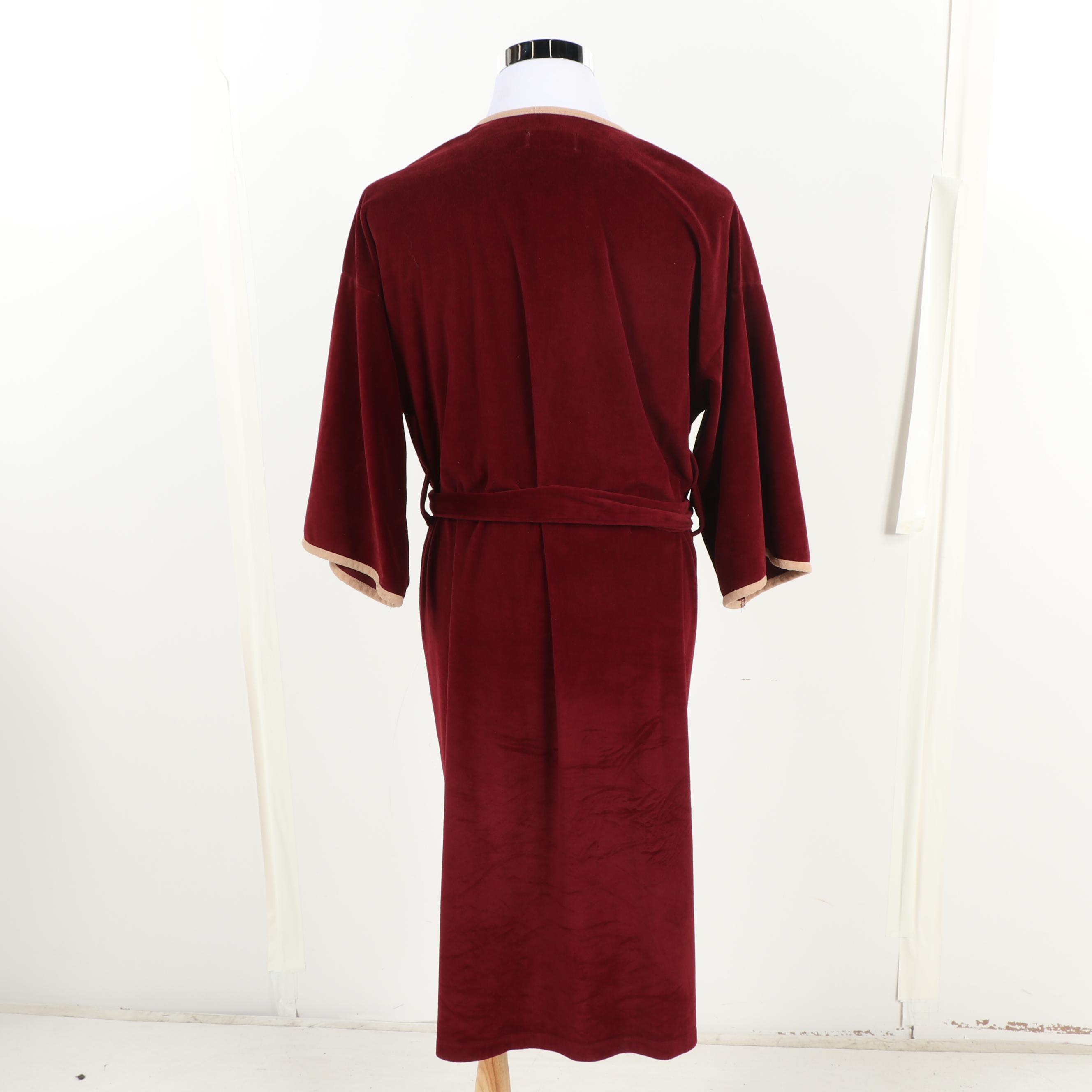 Christian Dior Robe de Chambre Burgundy Velveteen Dressing Gown Robe, Vintage