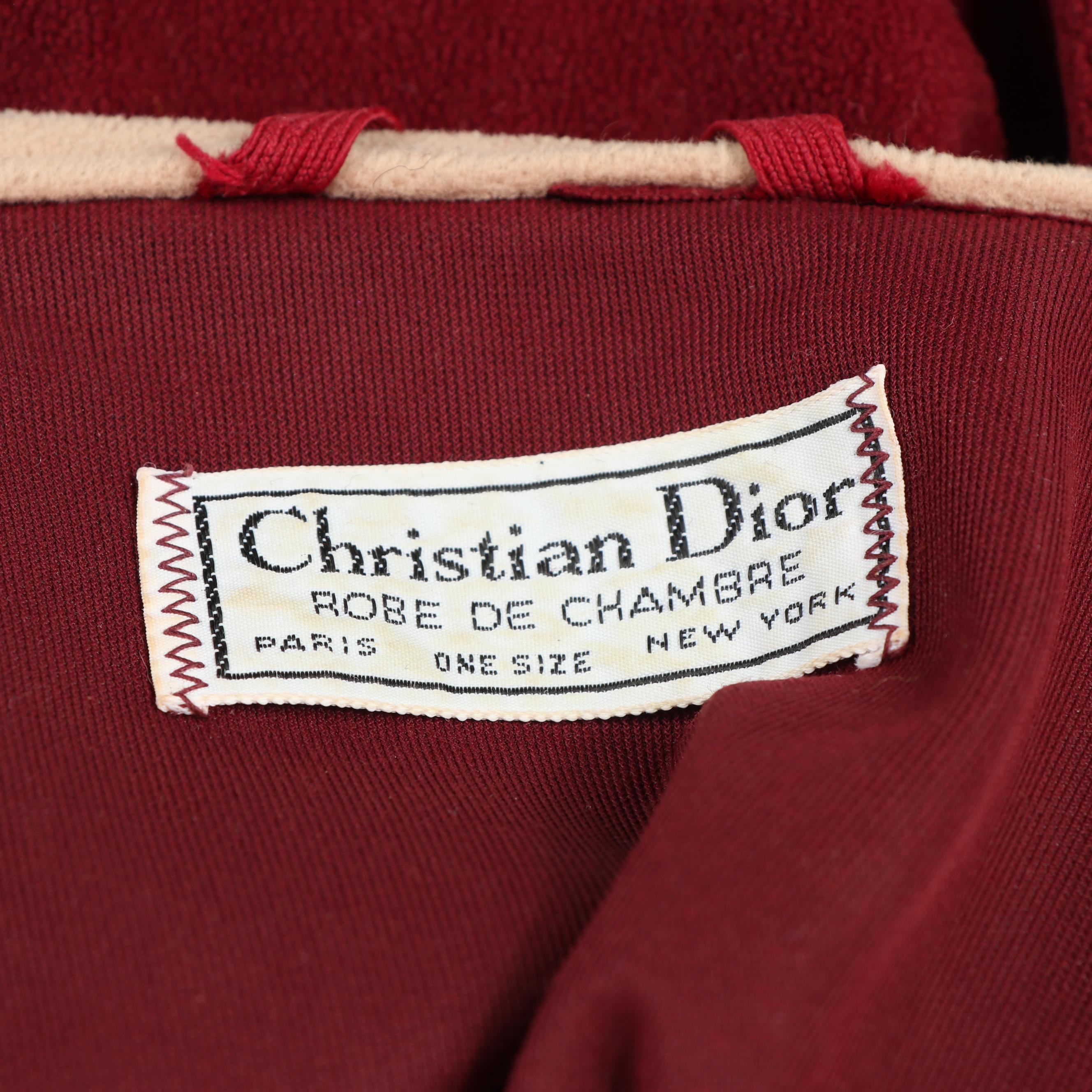 Christian Dior Robe de Chambre Burgundy Velveteen Dressing Gown Robe, Vintage