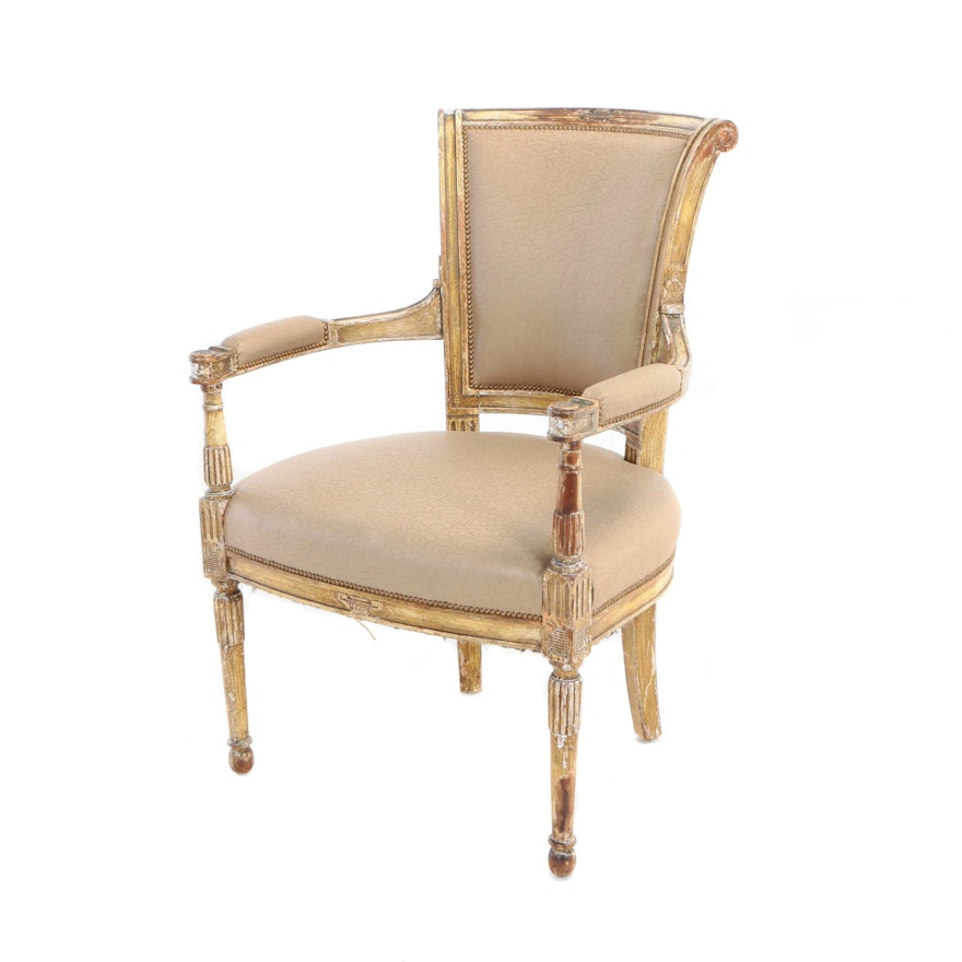 Louis XVI Style Painted and Carved Beech Fauteuil, Late 19th/Early 20th Century
