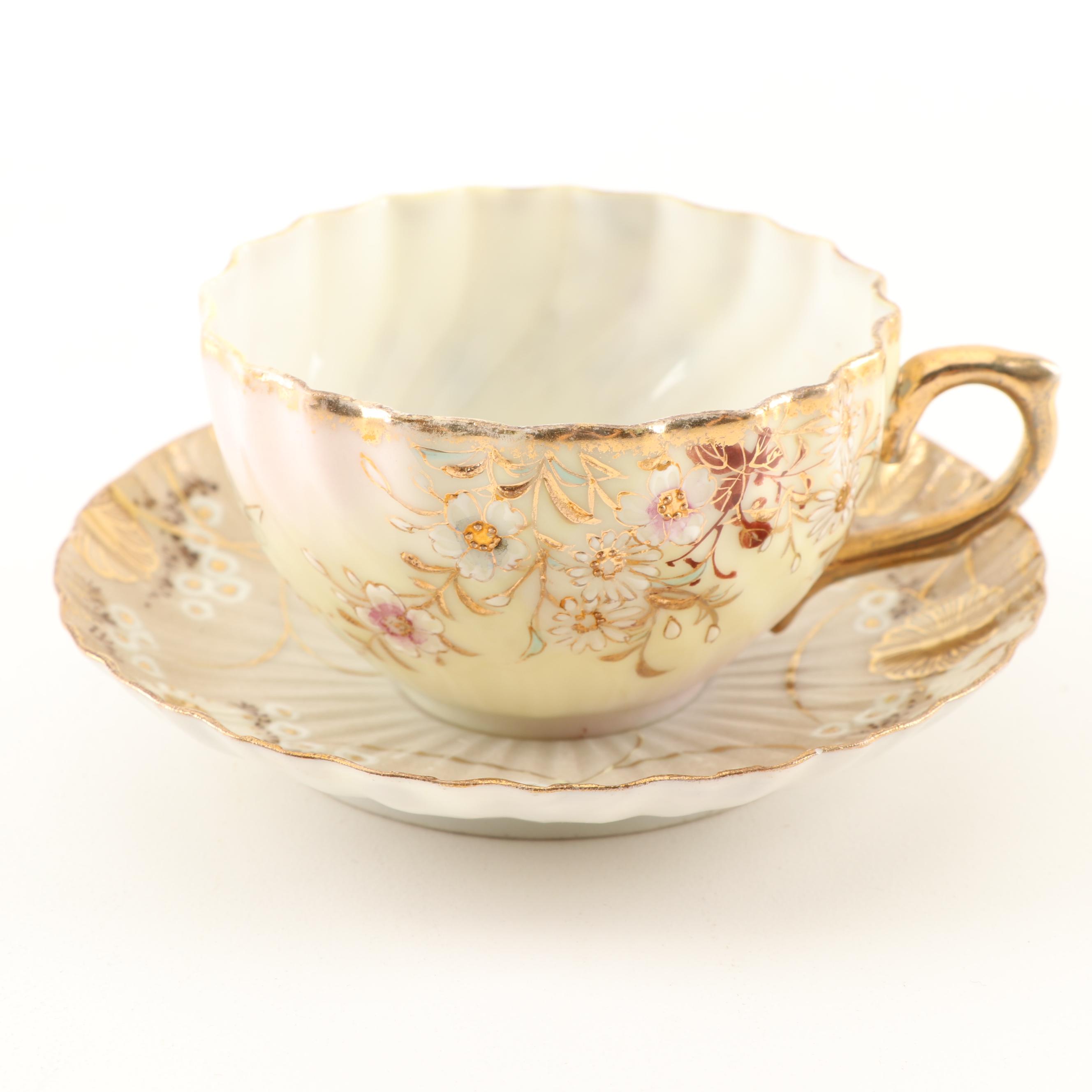 Victorian Cups and Saucers Grouping Featuring Noritake, Early 20th Century