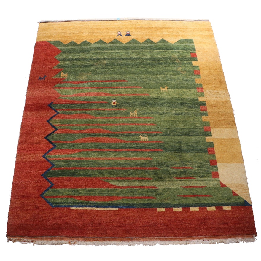 Hand-Knotted Pakistani Persian Gabbeh Wool Room Sized Rug