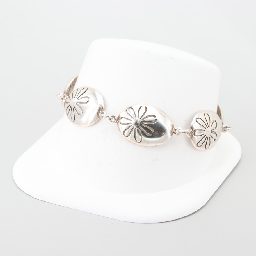 Sterling Silver Flower Motif Bracelet