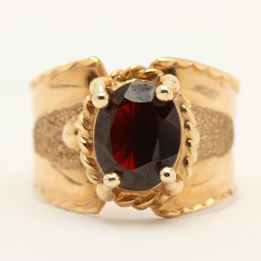 14K Yellow Gold Garnet Ring