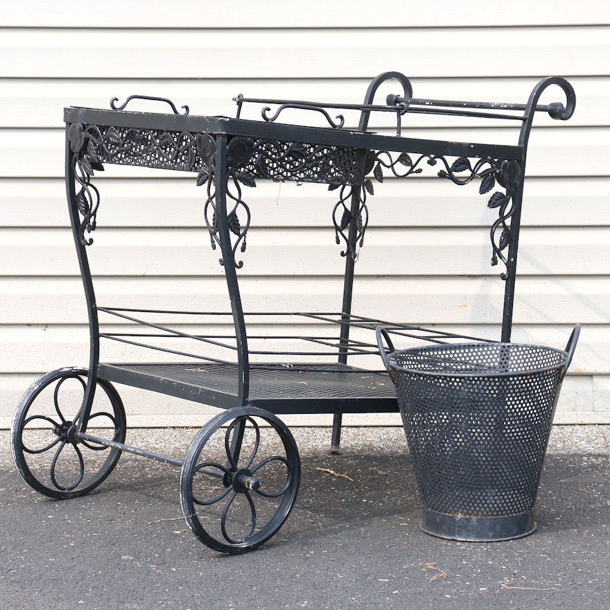 Wrought Iron Patio Cart and Basket