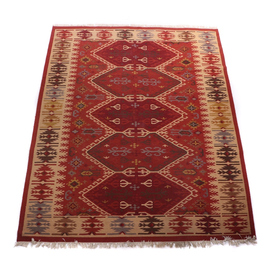 Handwoven Indo-Anatolian Kilim Wool Room Size Rug