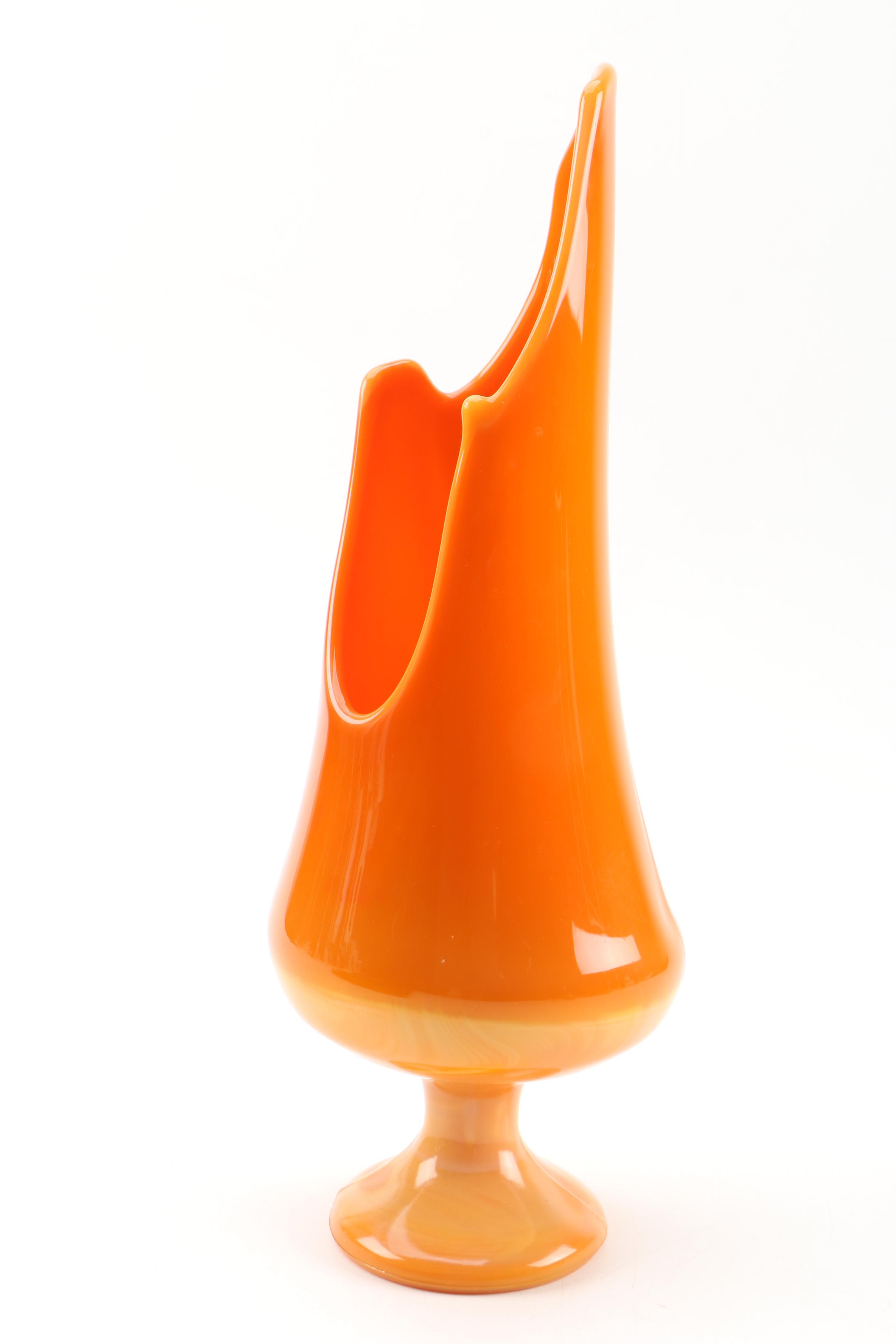 Mid Century Modern Style Orange Slag Glass Vase