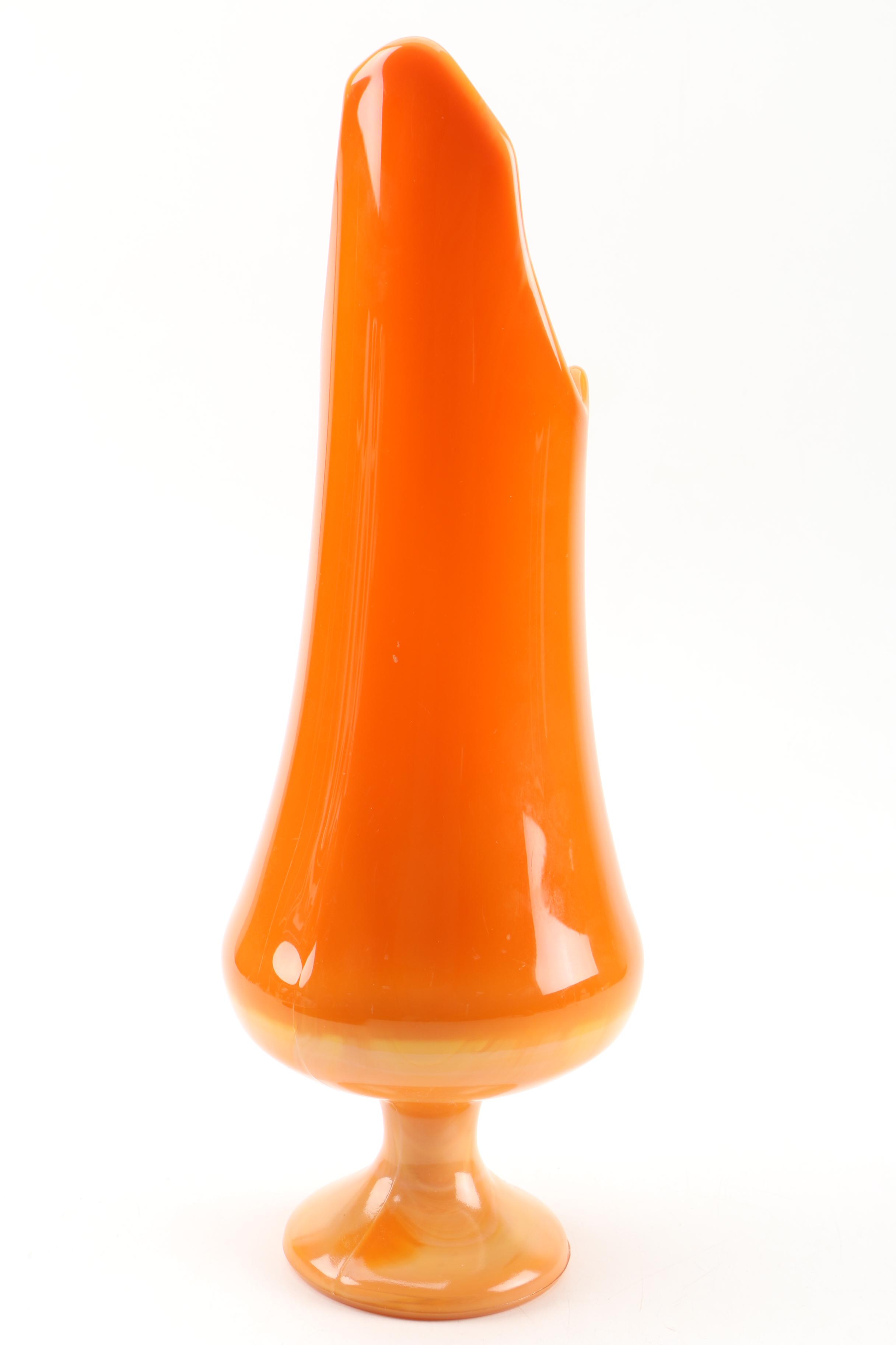 Mid Century Modern Style Orange Slag Glass Vase