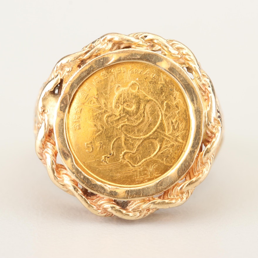 14K Yellow Gold China Five Yuan Gold Panda Bullion Coin Ring