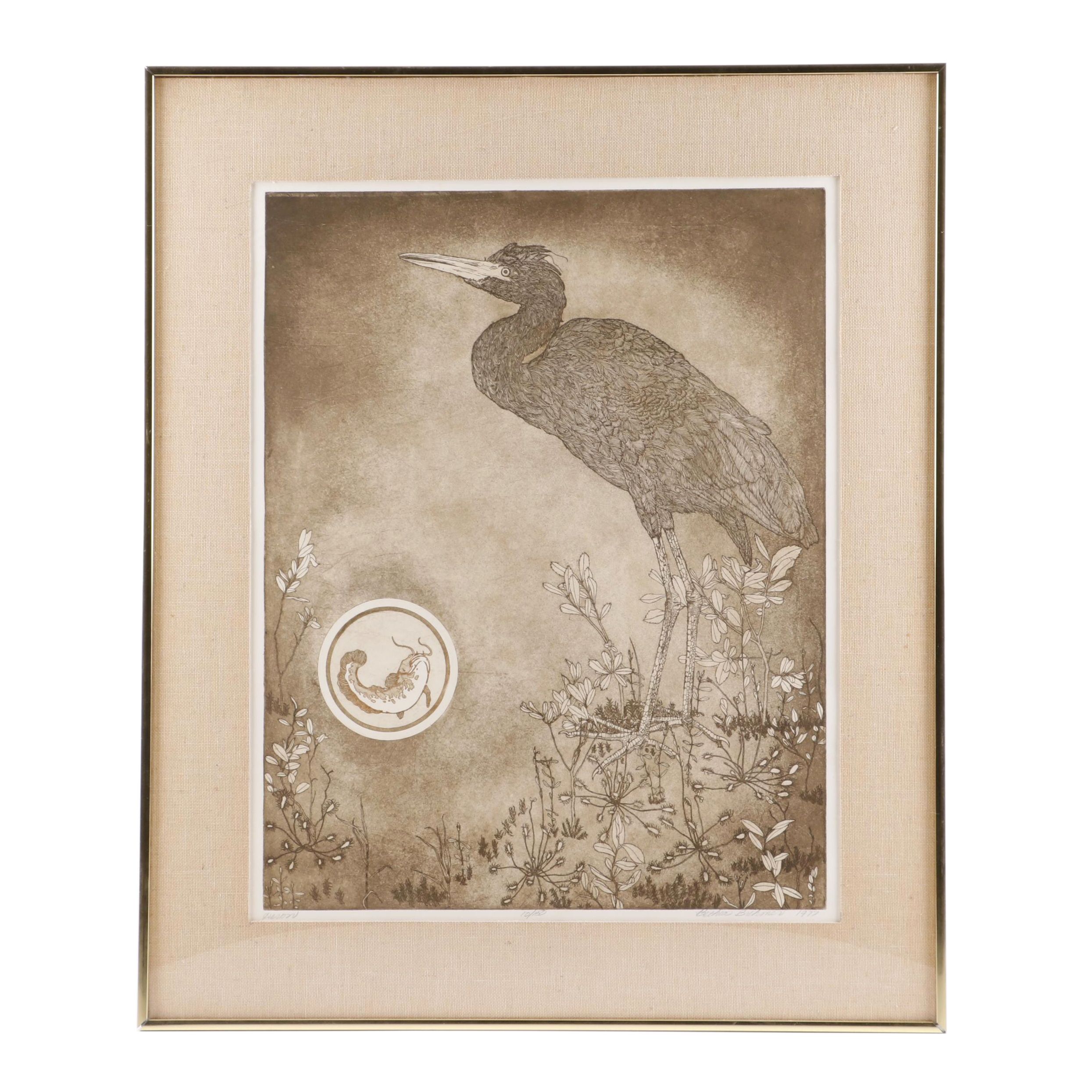 Bethia Brehmer Engraving "Heron", 1977