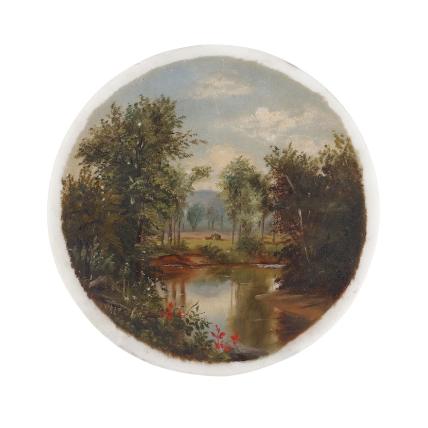 19th Century Landscape Oil Painting on Porcelain